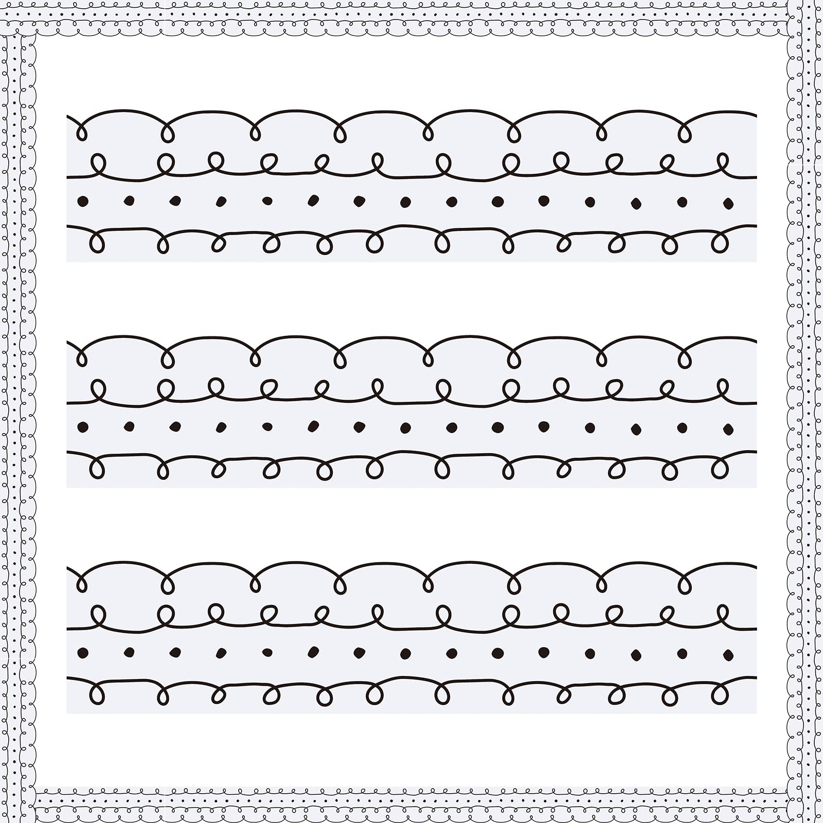 Leinuosen 44 Pcs Squiggles and Dots Die Cut Border Trim - 50.5 ft White with Black Bulletin Board Borders for Classroom Decor, Includes 20 Sheet Glue Point Dots - Perfect for School, Office, and Home Bulletin Boards