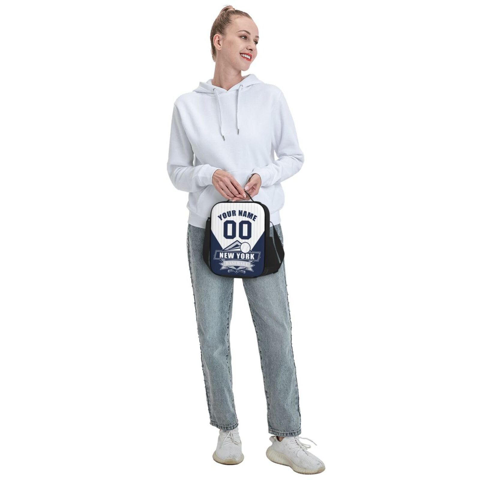 Custom Insulated Lunch Bag with Personalized Name & Number - Portable & Leak-Proof Lunch Box for Work, Gym & School - Great Gift for Men, Women & Sports Fans (New York Style)