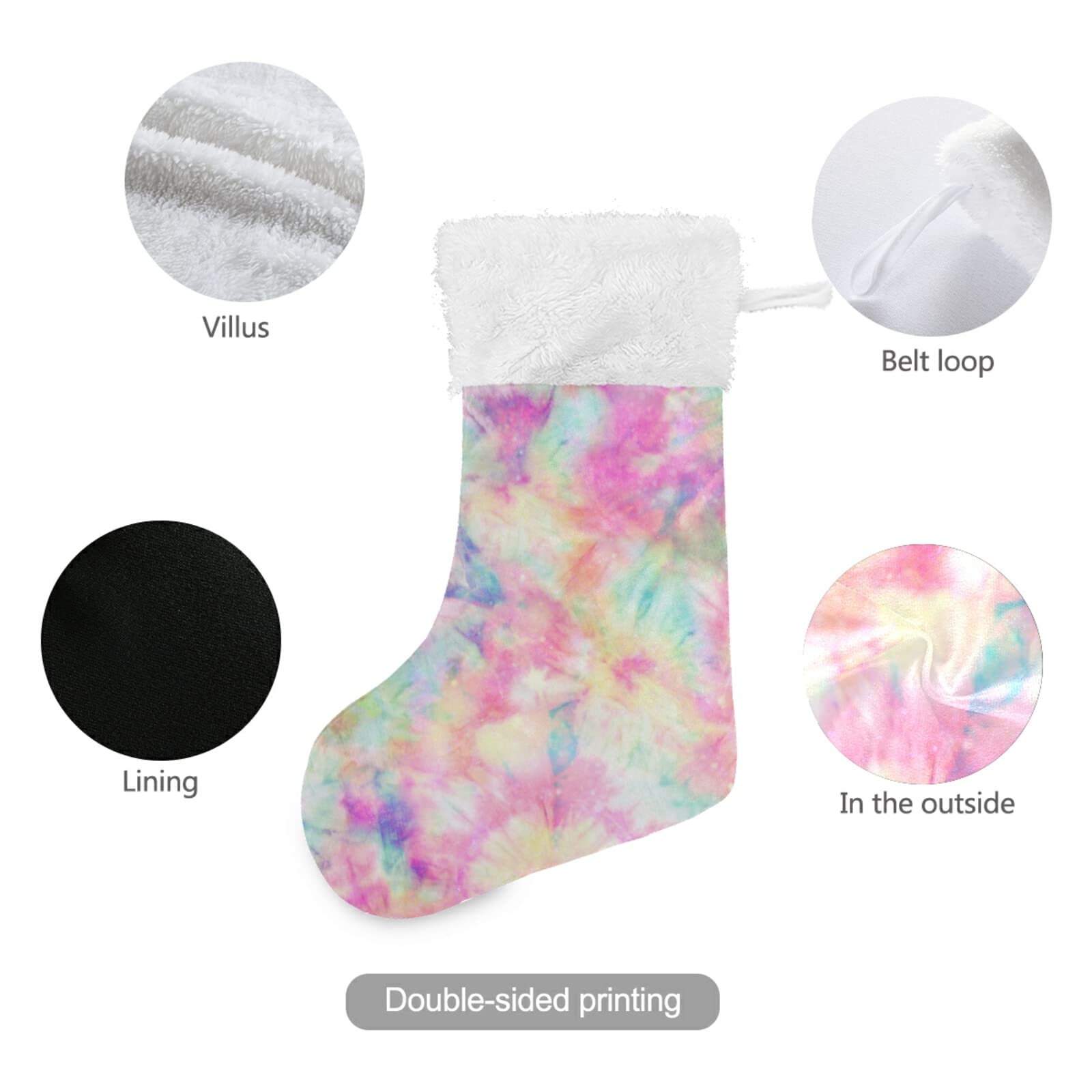 ALAZA 18 Inch Christmas Stockings - Burlap with Large Pink Tie Dye & Plush Faux Fur Cuff - Holiday Stockings for Family, Xmas Party Decor - Perfect for Fireplace Mantel, Gift Filling & Festive Home Decor