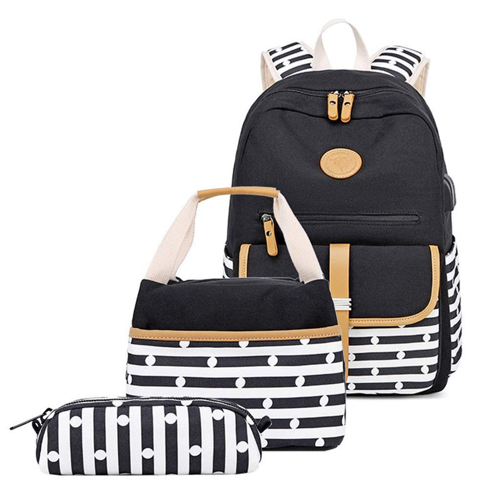 Girls School Backpack with Lunch Bag - Stylish Canvas Bookbag for Teens, Perfect for School & Travel