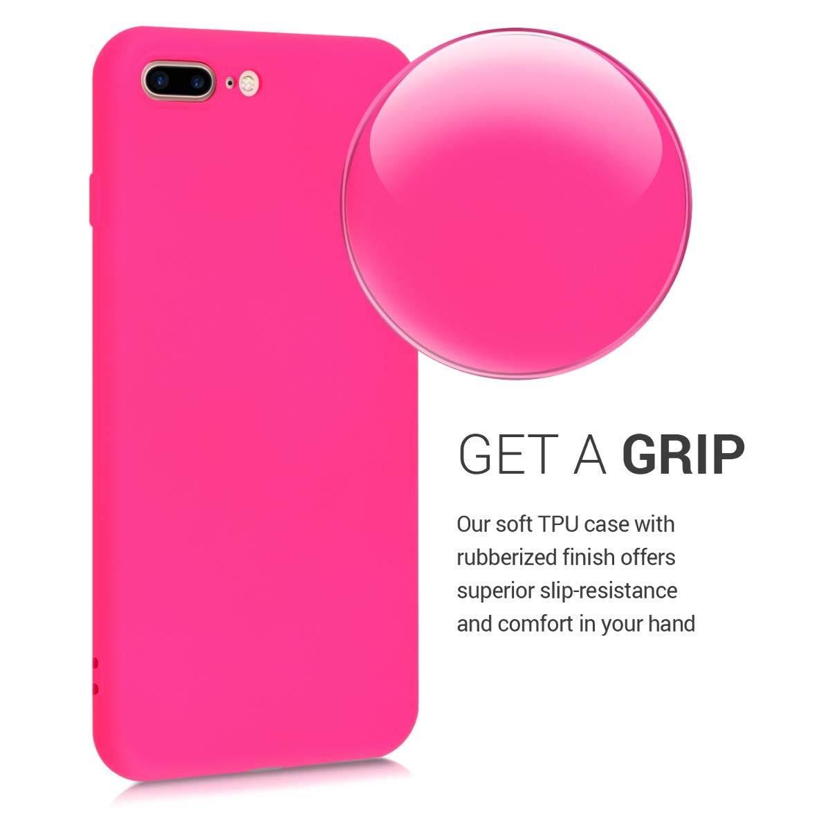 kwmobile Slim Protective TPU Silicone Phone Case for Apple iPhone 7 Plus/iPhone 8 Plus - Shockproof Cover with Non-Slip Grip in Neon Pink - Perfect for Everyday Use, Work & Outdoor Activities