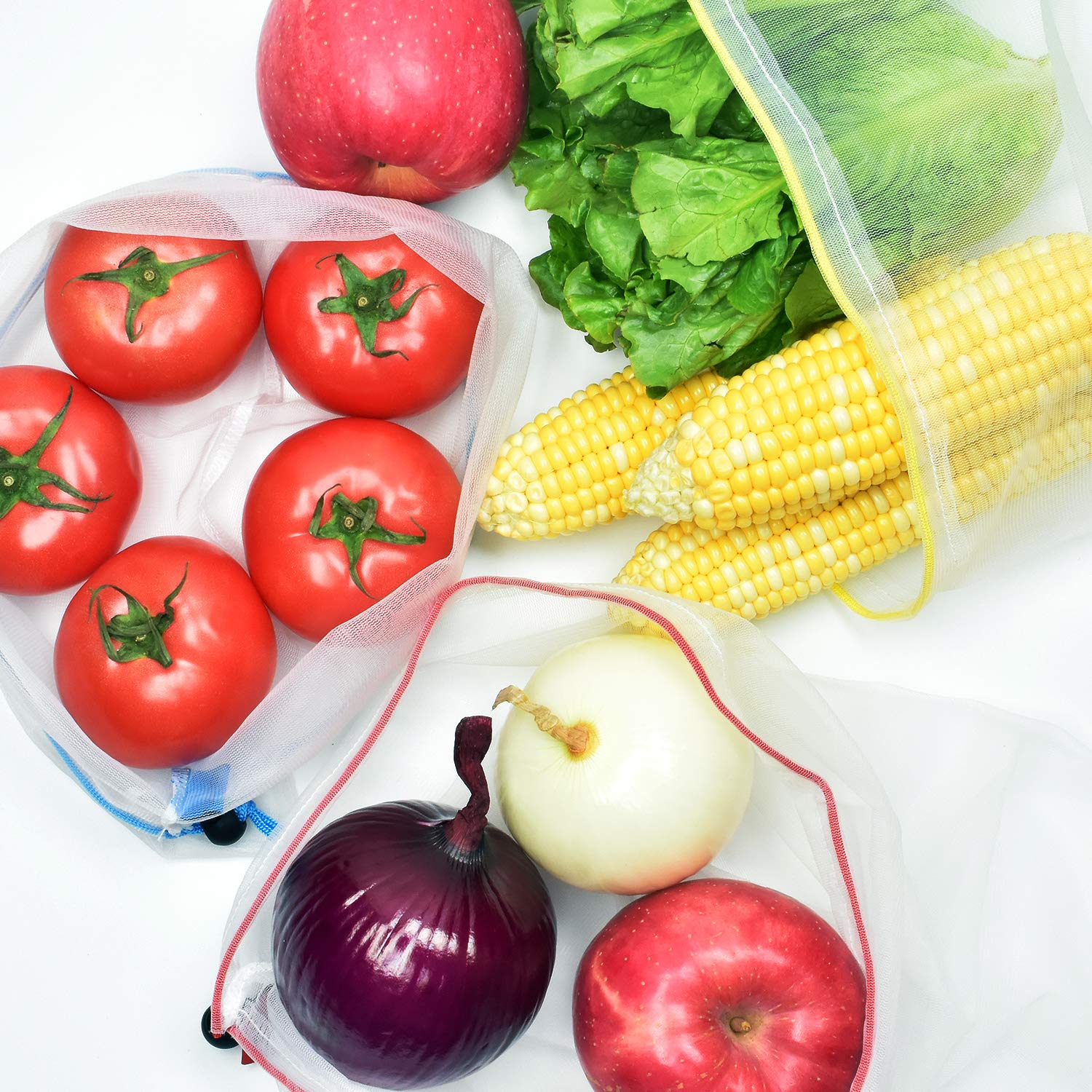20 Pack Reusable Mesh Produce Bags for Groceries - Washable & Durable Small Mesh Bags for Fruits, Vegetables, Toys Storage - Perfect for Farmers Market, Supermarket Shopping & Home Organization