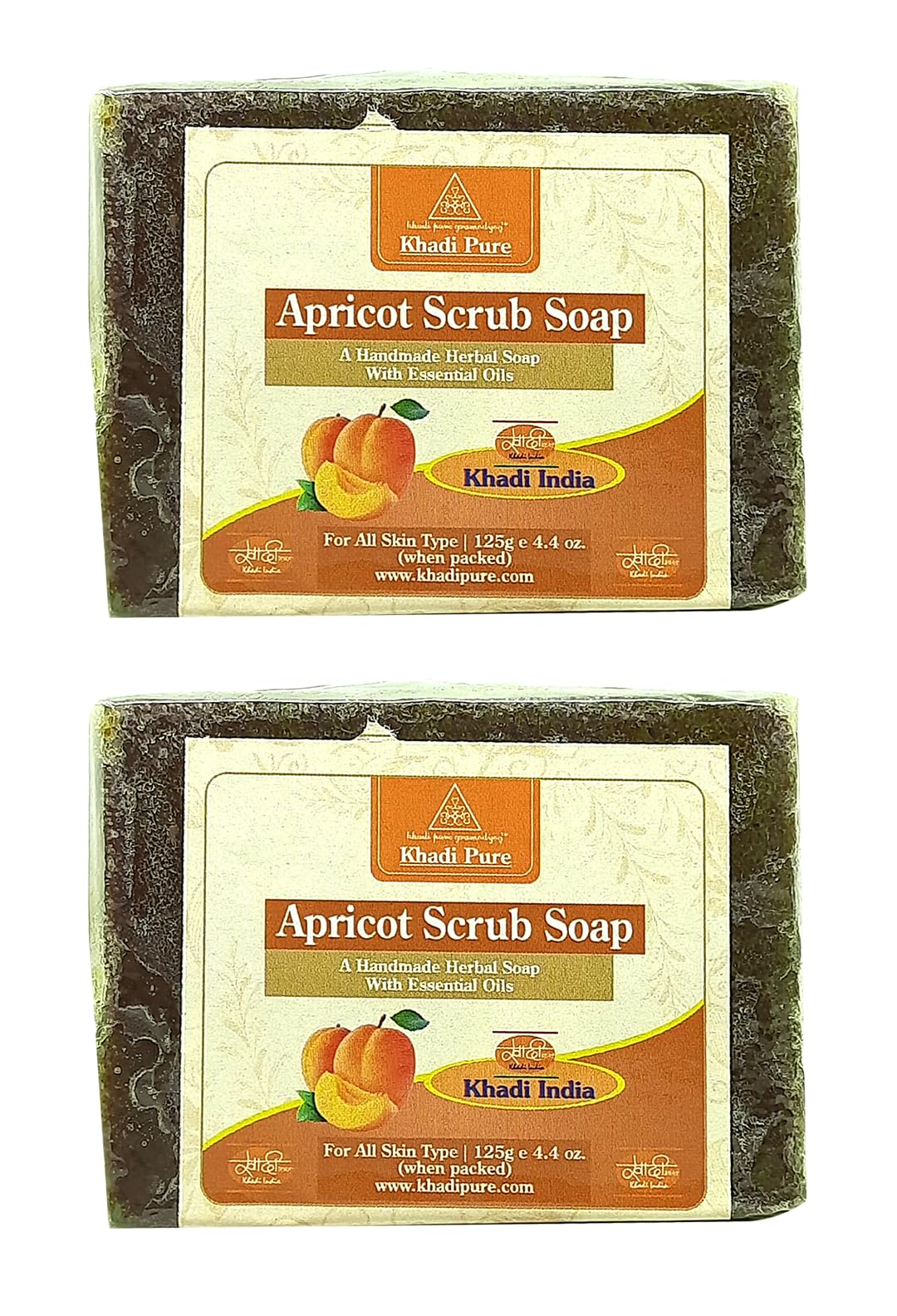 Khadi Pure Herbal Apricot Scrub Soap 125g (Pack of 2) - Natural Exfoliating Face & Body Soap for Glowing Skin - Perfect for Daily Skincare Routine & Spa Treatments