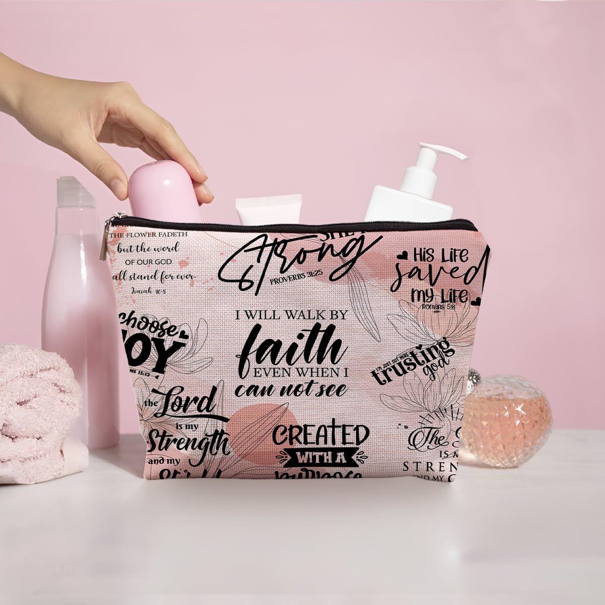 Inspirational Christian Makeup Bag - Bible Verse Gift for Women | Church & Travel Use