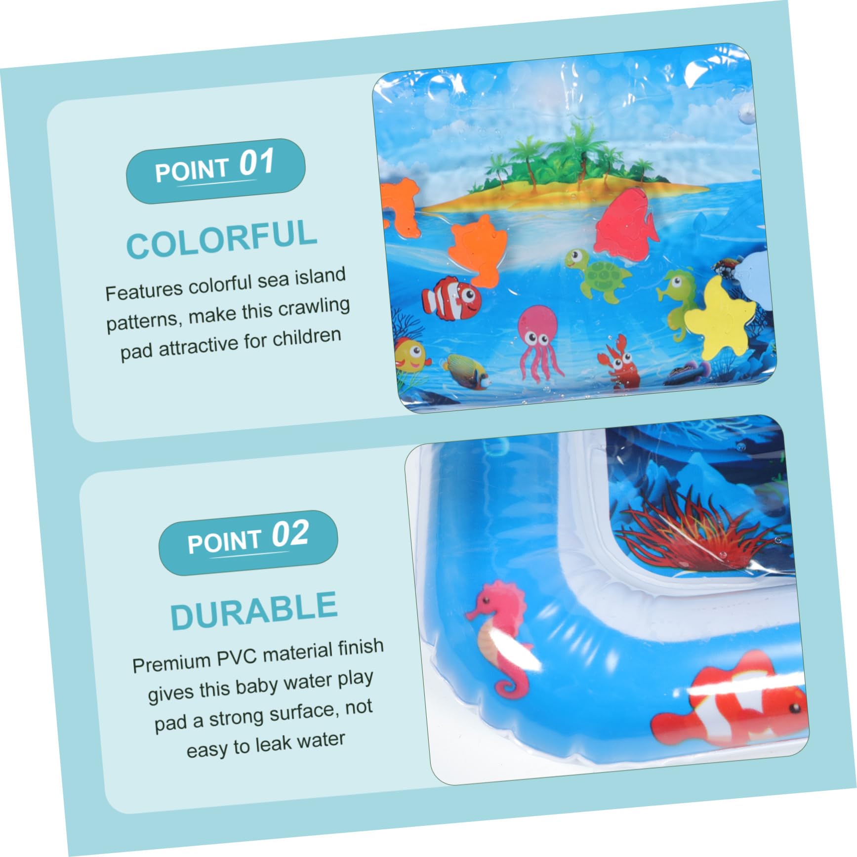 HEMOTON Inflatable Water Play Mat for Babies - Sensory Tummy Time Activity Mat with Floating Fish Toys, Non-Toxic PVC for Safe Play - Perfect for Floor Play, Learning & Development, Indoor & Outdoor Use