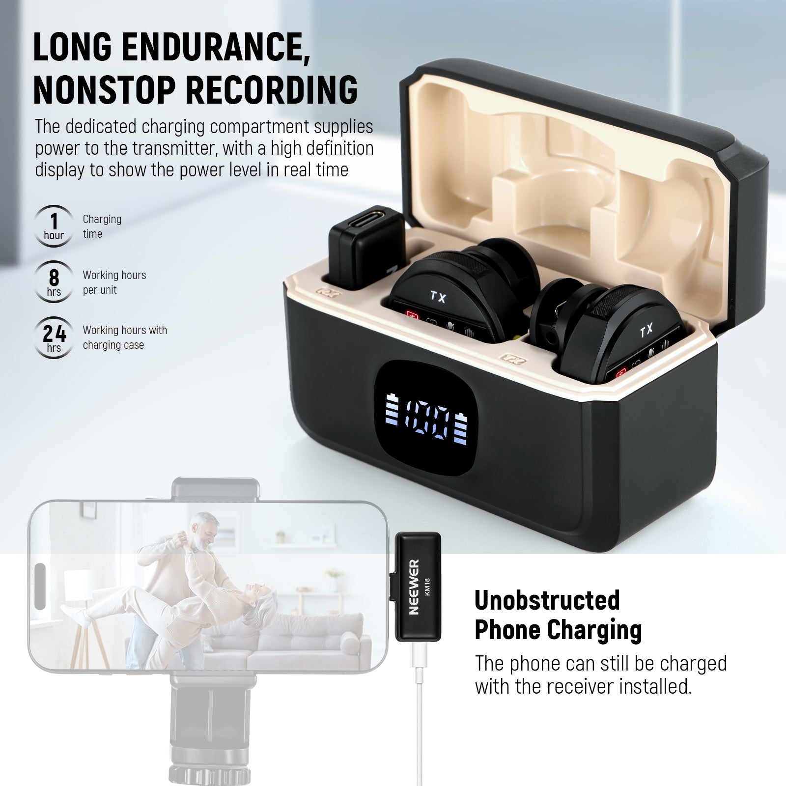 NEEWER KM18 Wireless Lavalier Microphone with USB-C for iPhone, Android, PC - Perfect for Podcasting, YouTube Videos, Live Streaming & Interviews