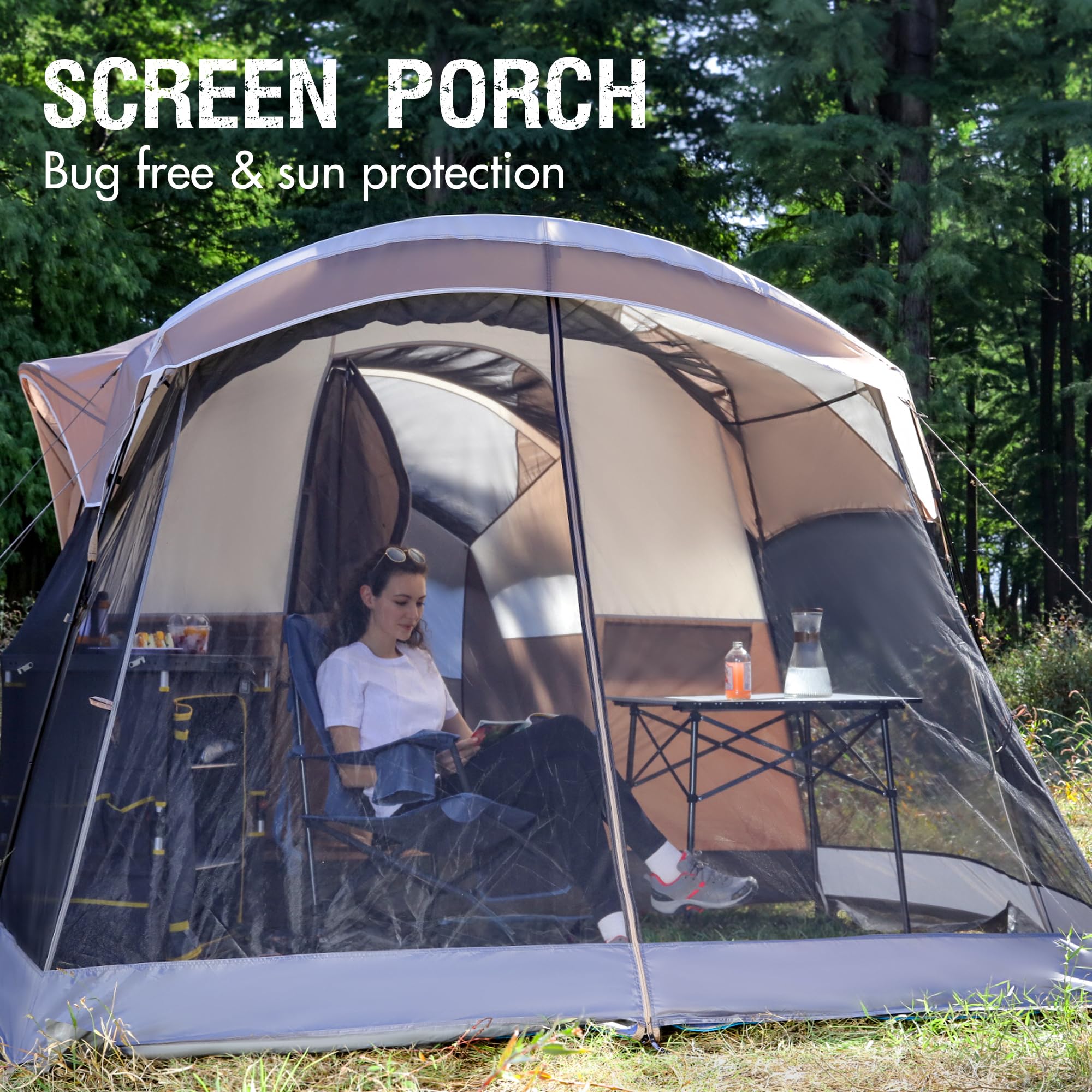 6/8/10 Person Waterproof Family Camping Tent with Screen Room & Rainfly - Spacious Tunnel Tent for Outdoor Adventures, Backpacking, and Group Parties