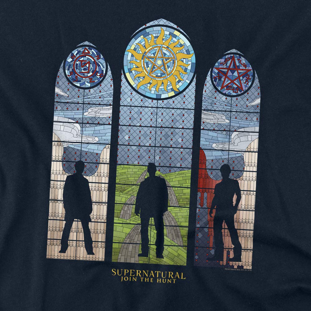 Supernatural Stained Glass Graphic Unisex T-Shirt for Men & Women - Soft Cotton Crewneck Tee - Navy Blue Medium - Perfect for Halloween, Comic Con & Pop Culture Events