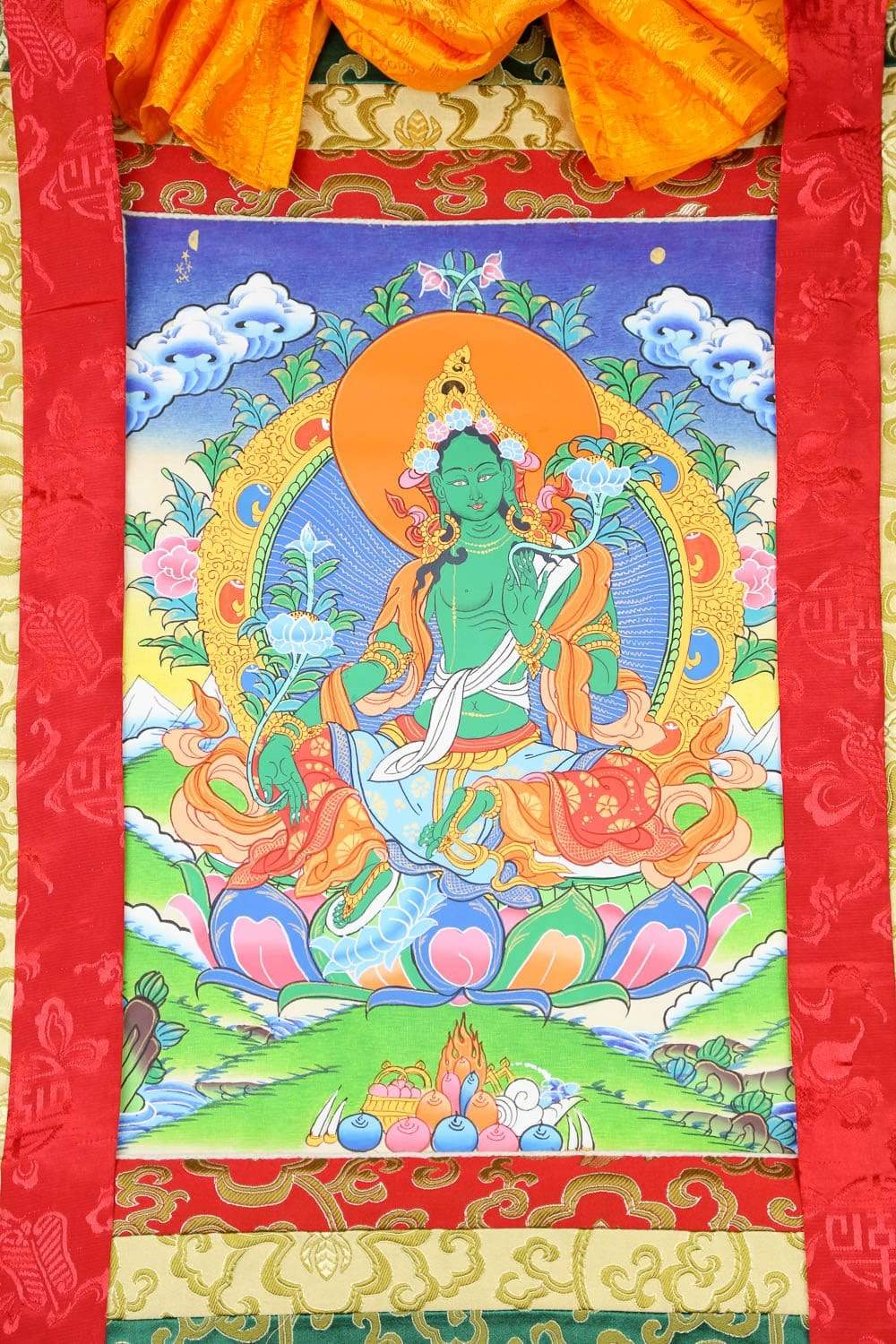 Green Tara Savioress Framed Thangka - Handmade Tibetan Buddhist Wall Art for Meditation & Home Decor | Perfect for Yoga Studios, Spiritual Spaces & Gift Giving