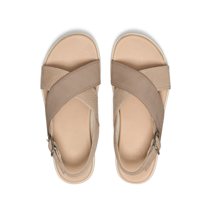 Women's Elle Luxe Cross Strap Sandals - Comfortable Summer Dress Shoes for Women | Plaza Taupe/Brindle | Perfect for Beach, Vacation & Casual Outings