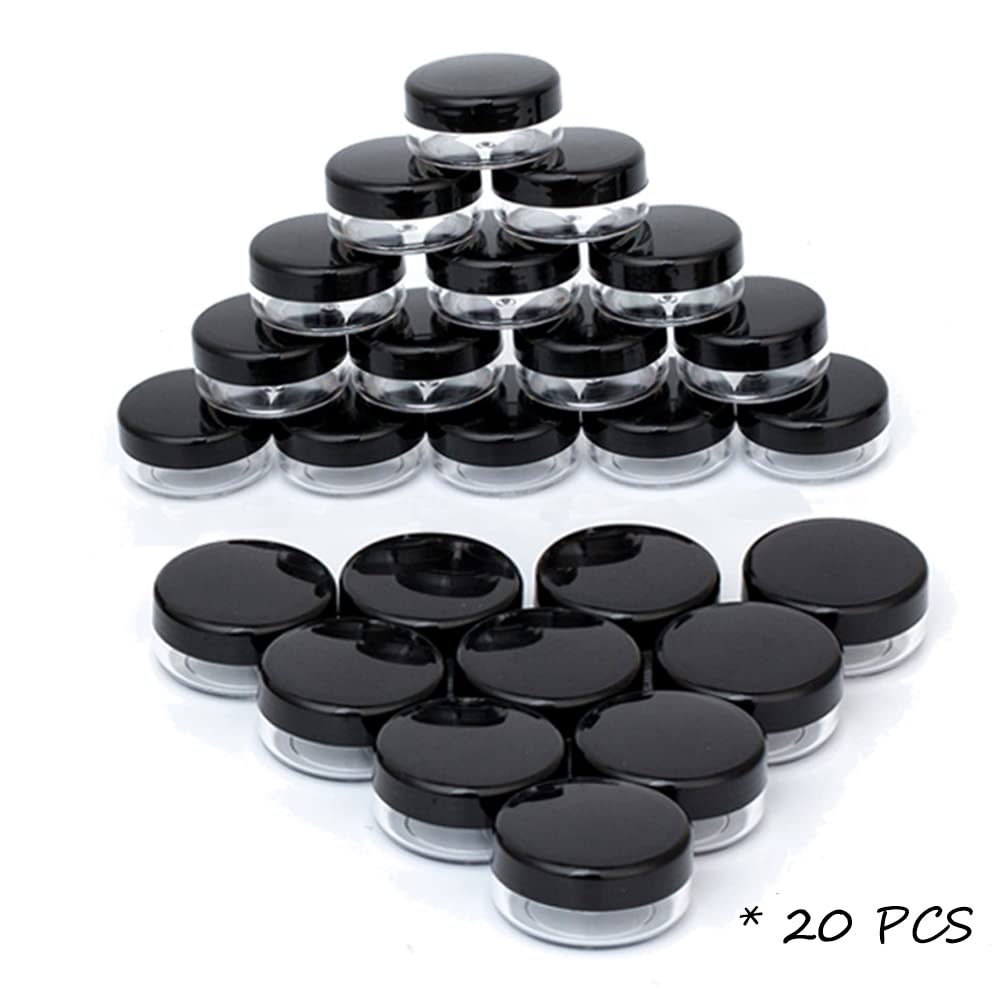 ZEJIA 10 Gram Empty Cosmetic Sample Jars with Lids - 20 Pack Refillable Small Plastic Containers for Makeup, Skincare, Travel & DIY Beauty Products (Black)