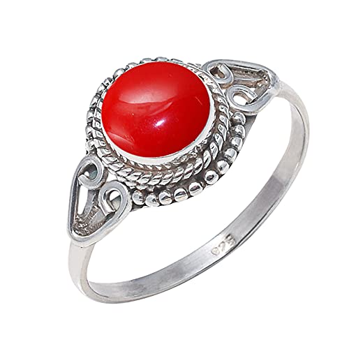 925 Sterling Silver Red Coral Ring Size US 5 - Natural Red Coral Gemstone Statement Ring for Women | Elegant Jewelry Gift for Her | Perfect for Weddings, Parties & Special Occasions