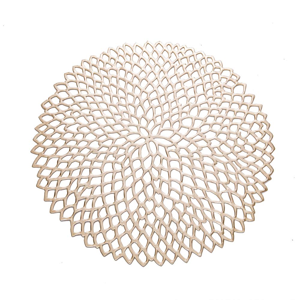 BRKURLEG Pressed Vinyl Metallic Hollow Round Placemats - Elegant Charger Plates & Wedding Table Centerpiece Decor - Durable Dining Table Mats for Formal Dinners, Holiday Parties & Special Occasions