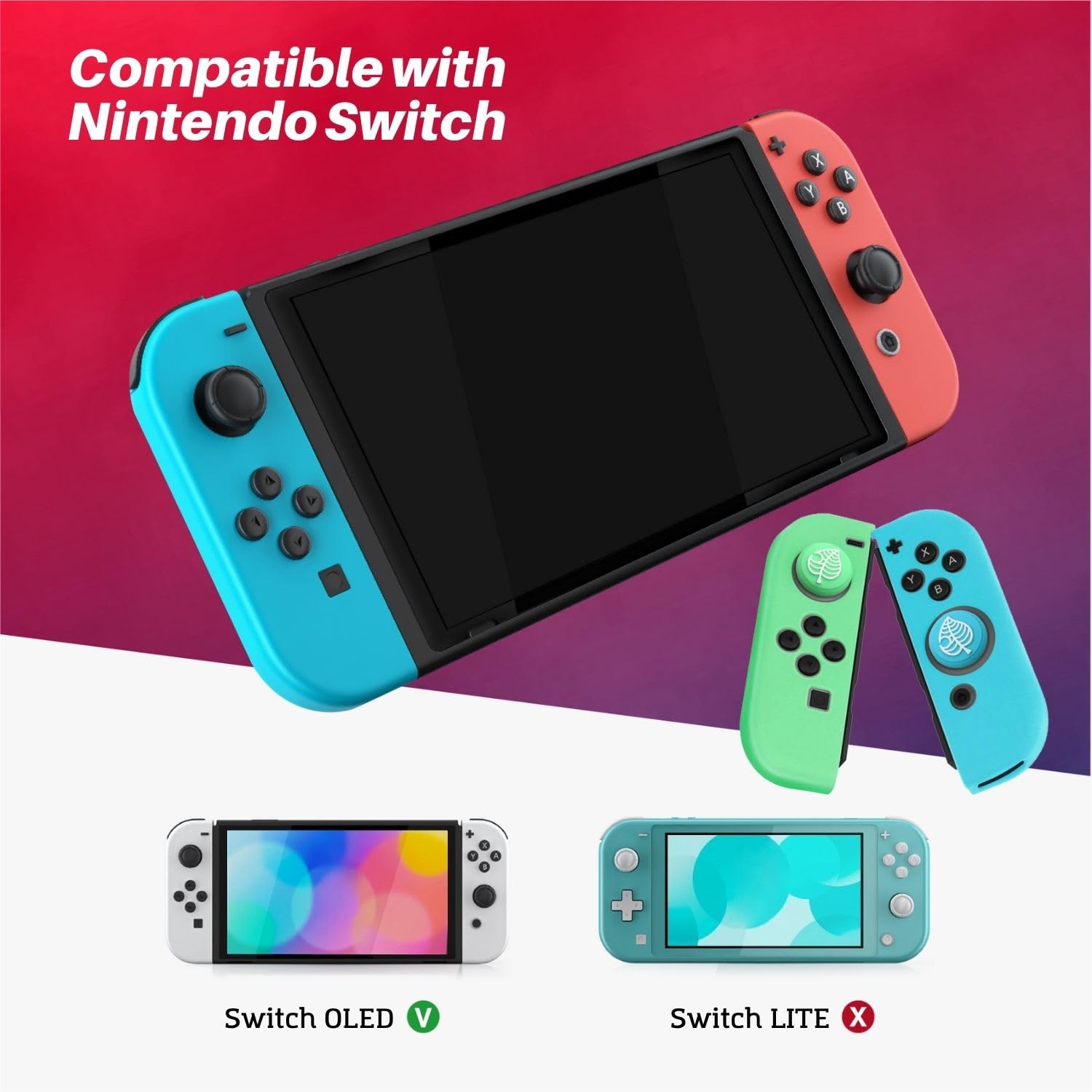 Premium Silicone Joycon Case for Nintendo Switch & Switch OLED - Protective Controller Cover with Thumb Grip Caps (Blue Green Leaf) - Durable Gaming Accessory for Enhanced Comfort & Protection During Play