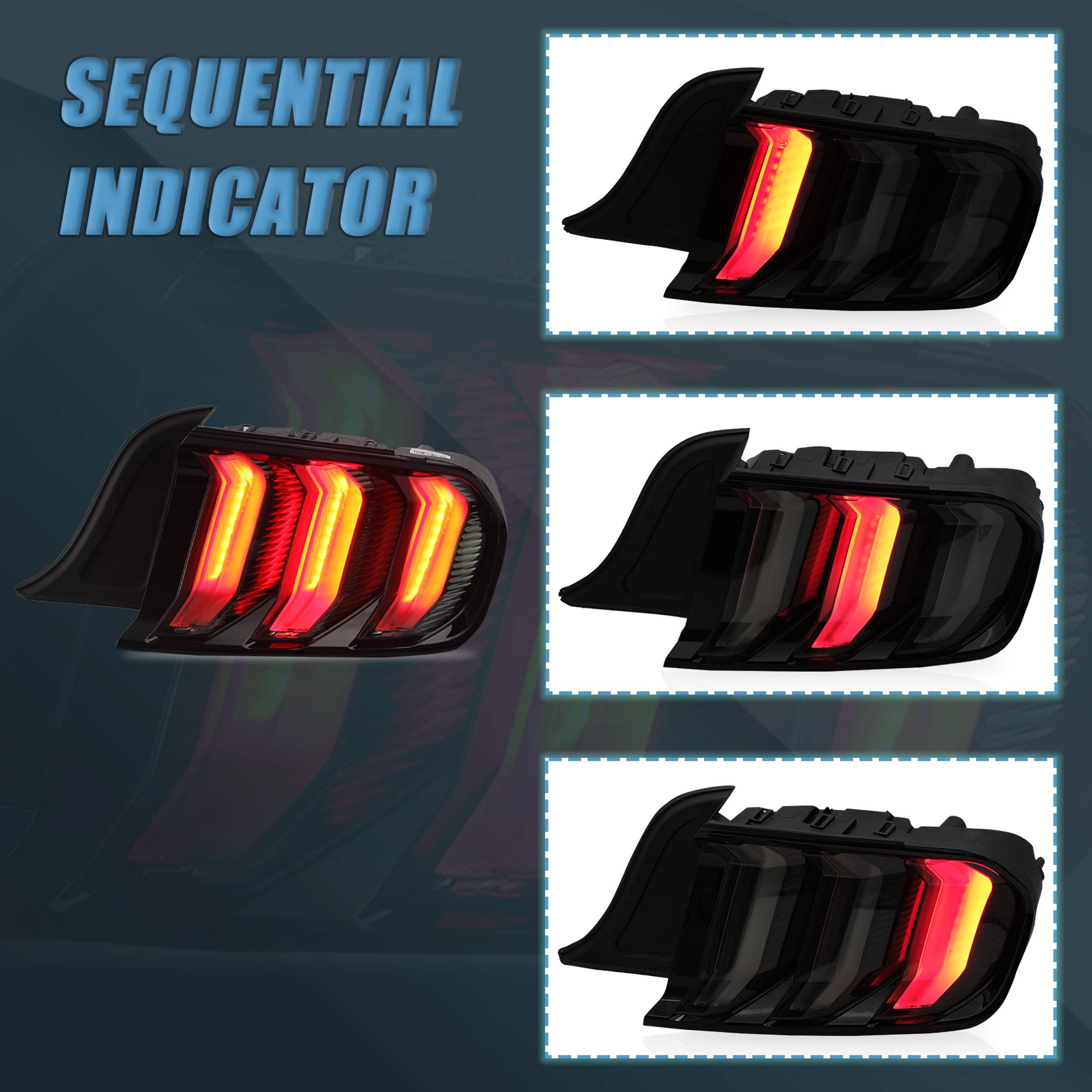VLAND LED Tail Lights Assembly for 2015-2020 Ford Mustang - Smoked Lens, Plug & Play Installation - Upgrade Your Mustang's Style & Visibility for Night Driving & Car Shows