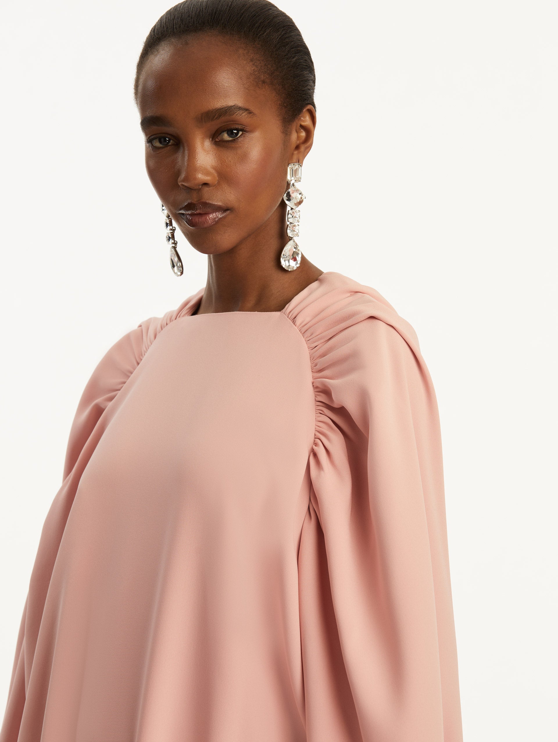 Elegant Ruched Shoulder Georgette Caftan Dress for Women - Boho Chic Beach Cover Up, Summer Vacation & Poolside Party Wear