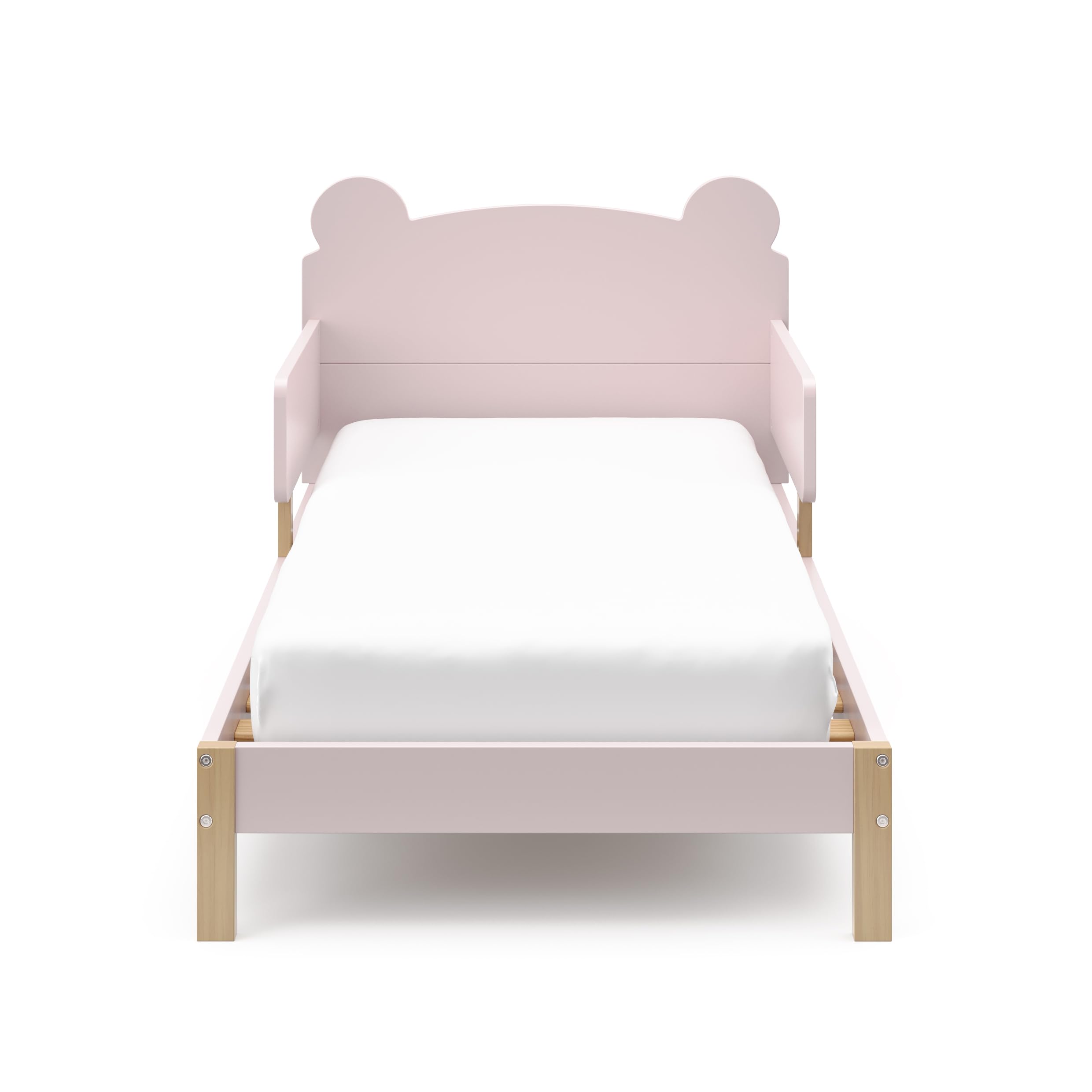 Storkcraft Teddy Bear Toddler Bed with Safety Rails - GREENGUARD Gold Certified, Blush & Driftwood 2-Tone Design, Fits Standard Crib Mattress | Cozy Nursery Furniture for Toddler's First Big Kid Bed Transition