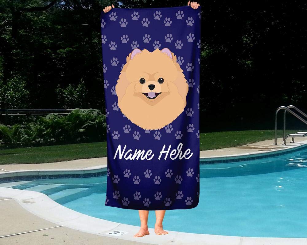 Custom Personalized Pomeranian Pet Towel for Kids & Adults - Soft Travel, Beach, Pool & Bath Towel for Toddler, Baby, Boys & Girls - Perfect for Swimming, Spa, Vacation & Home Use