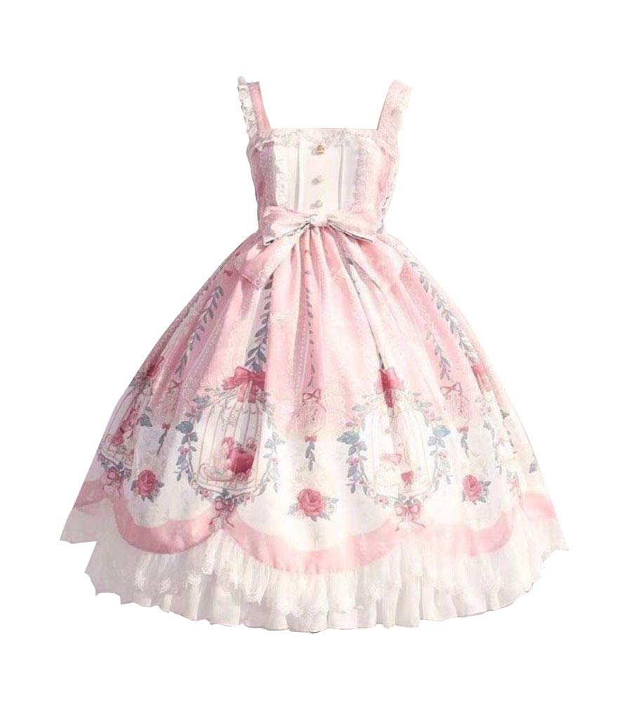 Sweet Lolita Dress Blue & Pink - Sleeveless Maid Costume with Cross Print, Knee-Length - Perfect for Cosplay, Anime Conventions, and Themed Parties