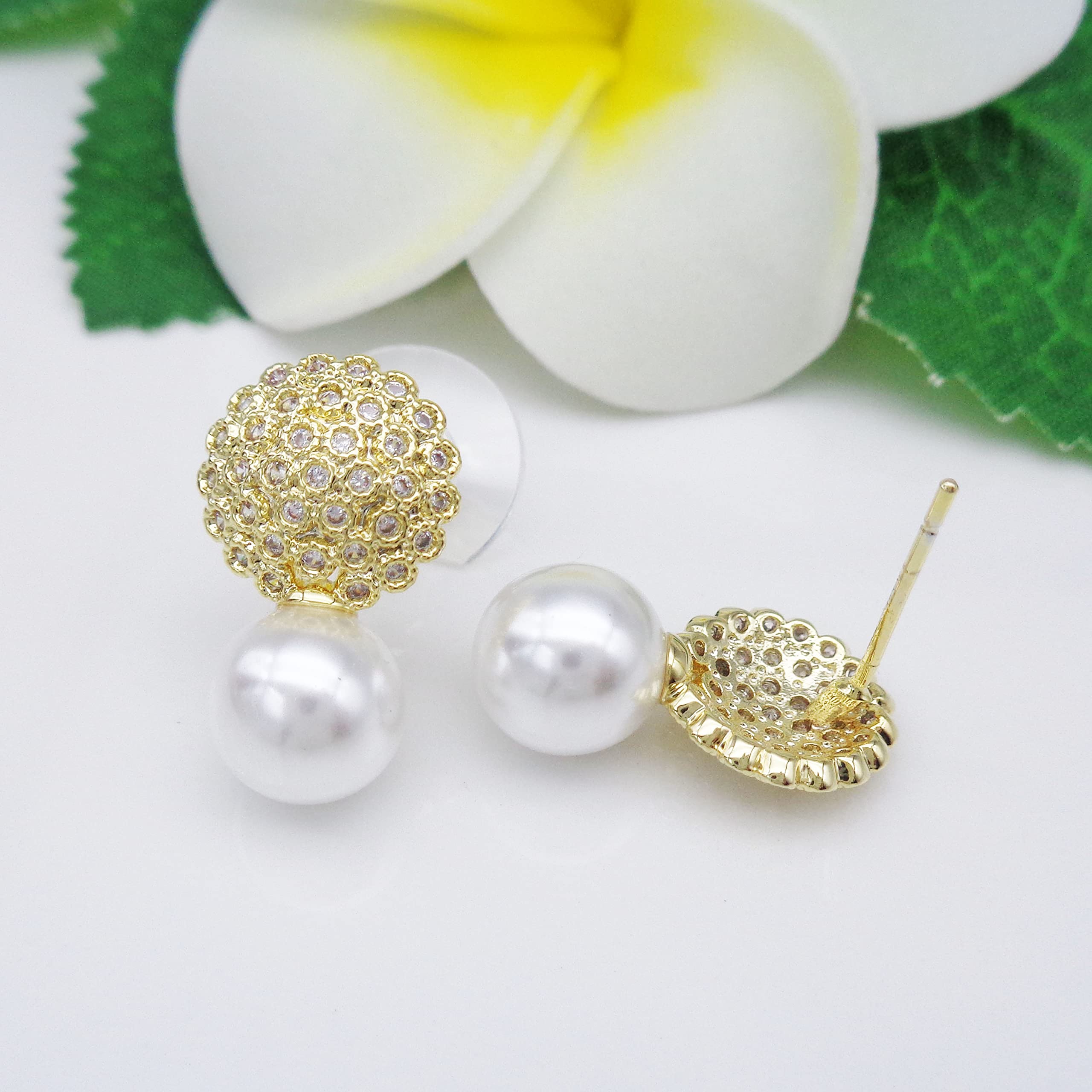 925 Sterling Silver Pearl Stud Earrings for Women - Zirconia & White Gold Plated Fashion Jewelry Gift Set (WK90119) - Perfect for Weddings, Parties & Everyday Wear