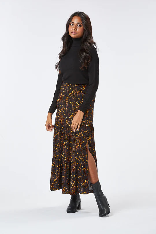 LIDY MIDI SKIRT for Women - High Waist Flowy A-Line Skirt in Black & Rust Colors - Perfect for Office, Date Night & Casual Outfits