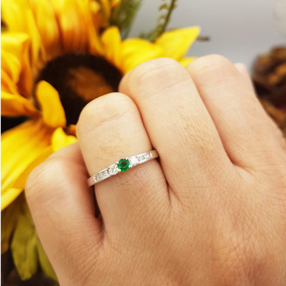 Dazzlingrock Collection 14K Solid White Gold Round Emerald & White Diamond 3 Stone Women's Engagement Ring – Perfect for Bridal, Wedding, and Anniversary Gifts