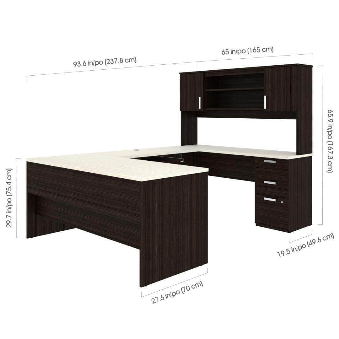 Ridgeley U-Shaped Office Desk with Pedestal & Hutch - Spacious Workstation for Home Office, Gaming, and Study