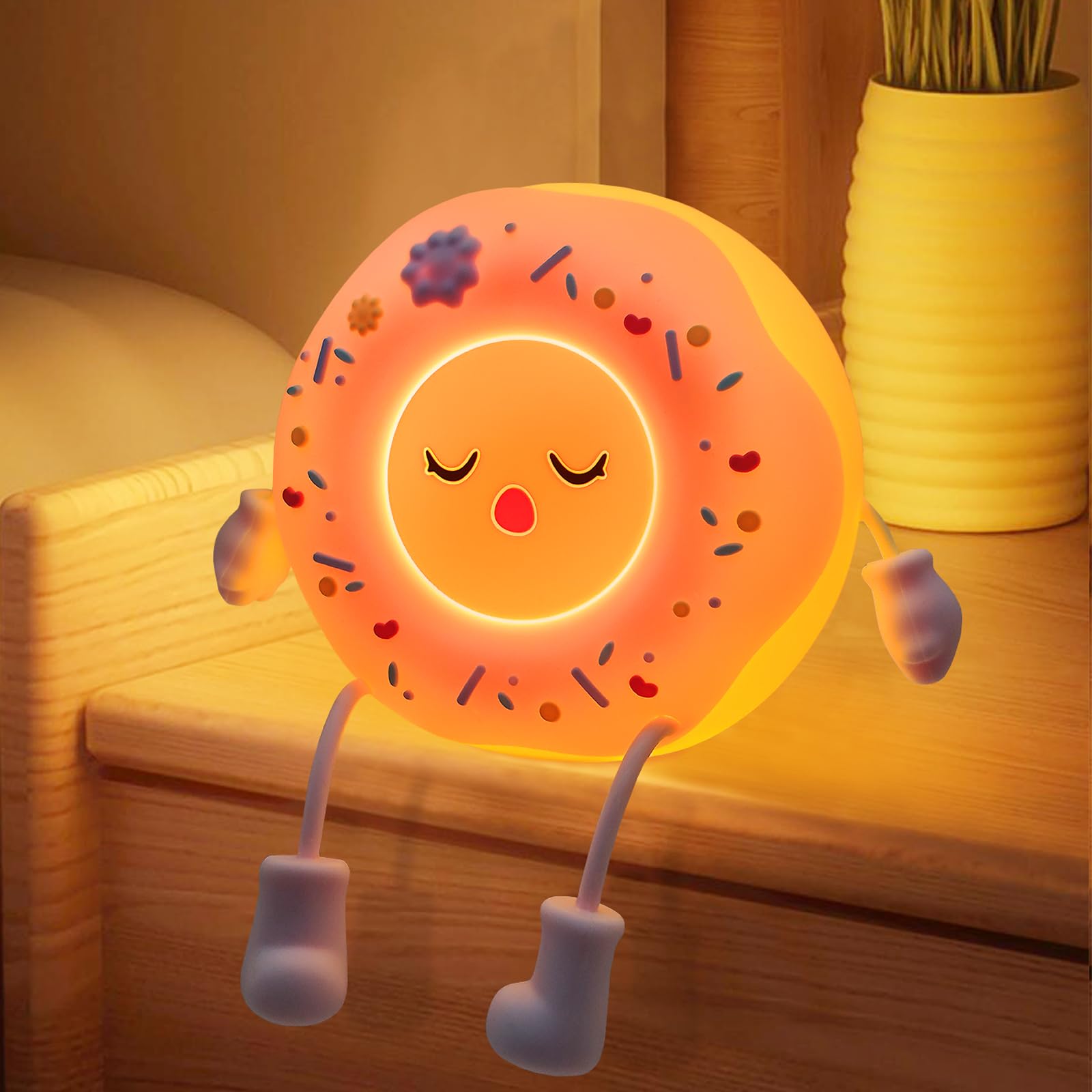 Cute Donut Lamp - Adorable Silicone LED Night Light for Nursery, Portable & Dimmable Rechargeable Bedside Table Lamp - Perfect for Kids Room Decor, Christmas Gifts, Boys & Girls (Kawaii Desk Accessories) - Ideal for Bedtime, Study, and Cozy Atmosphere