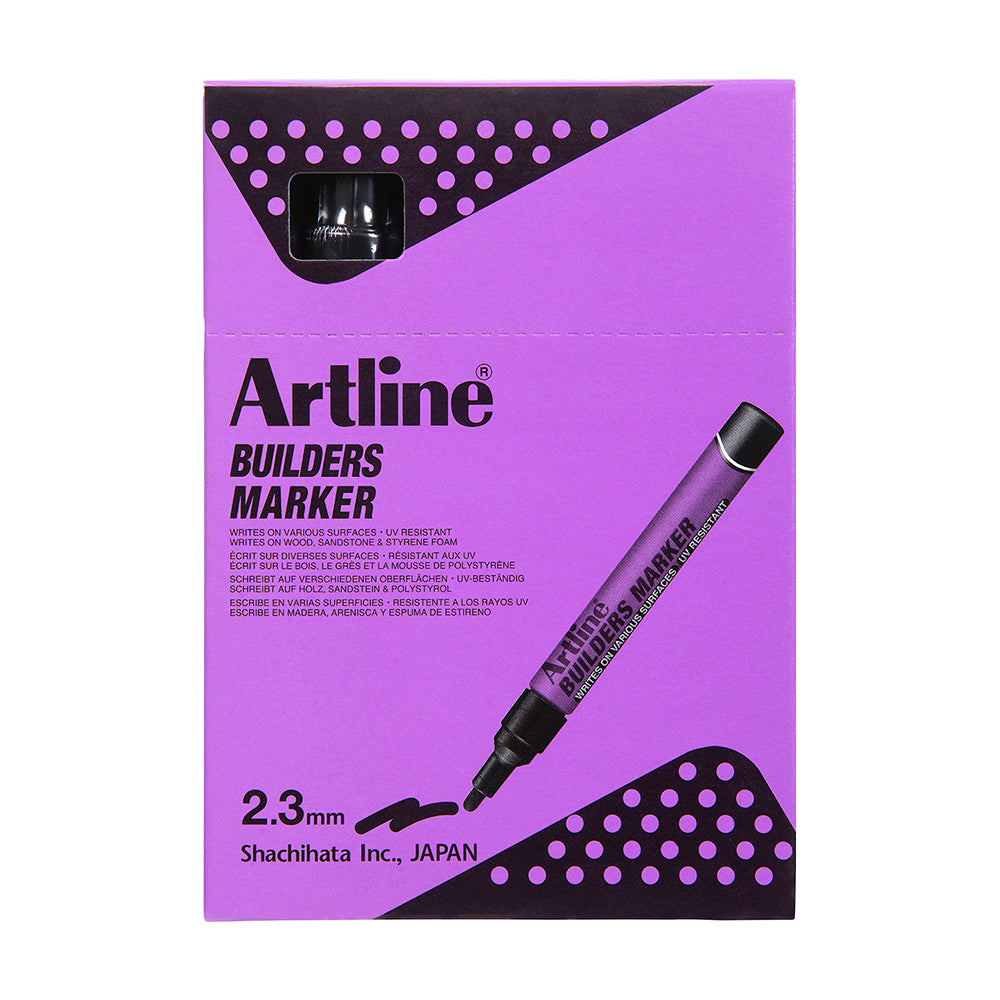 12PK Artline Builders Permanent Markers - 2.3mm Bullet Tip Black Ink - Industrial Strength, Waterproof & Fade-Resistant - Ideal for Construction, Labeling & DIY Projects