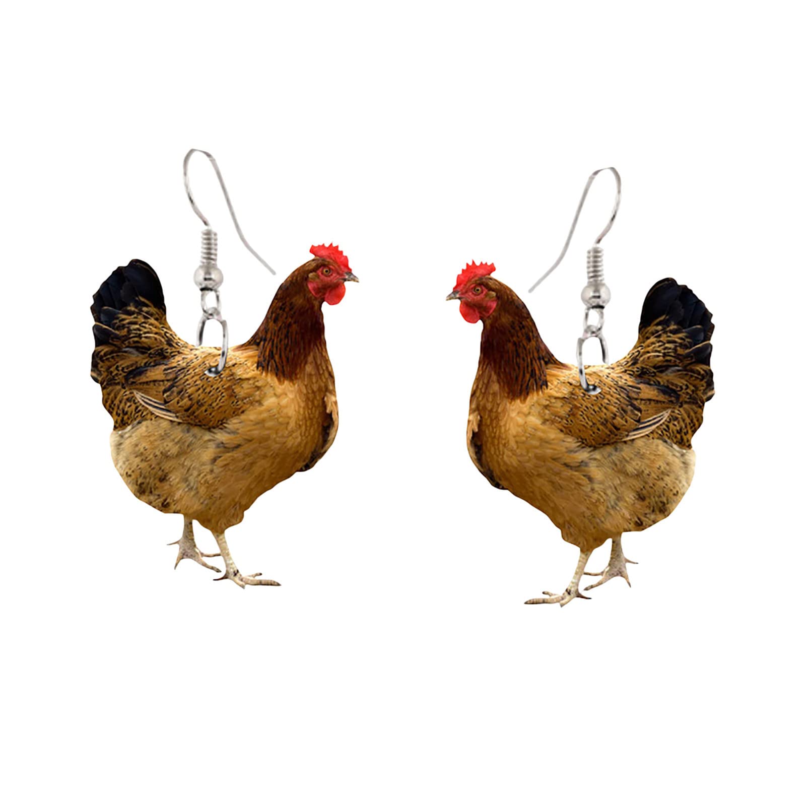 Fashion Farm Animal Acrylic Charm Earrings - Creative Hen Printed Drop Dangle Jewelry for Women & Girls | Funny Party Gifts, One Size | Perfect for Casual Wear, Costume Parties & Gift Giving