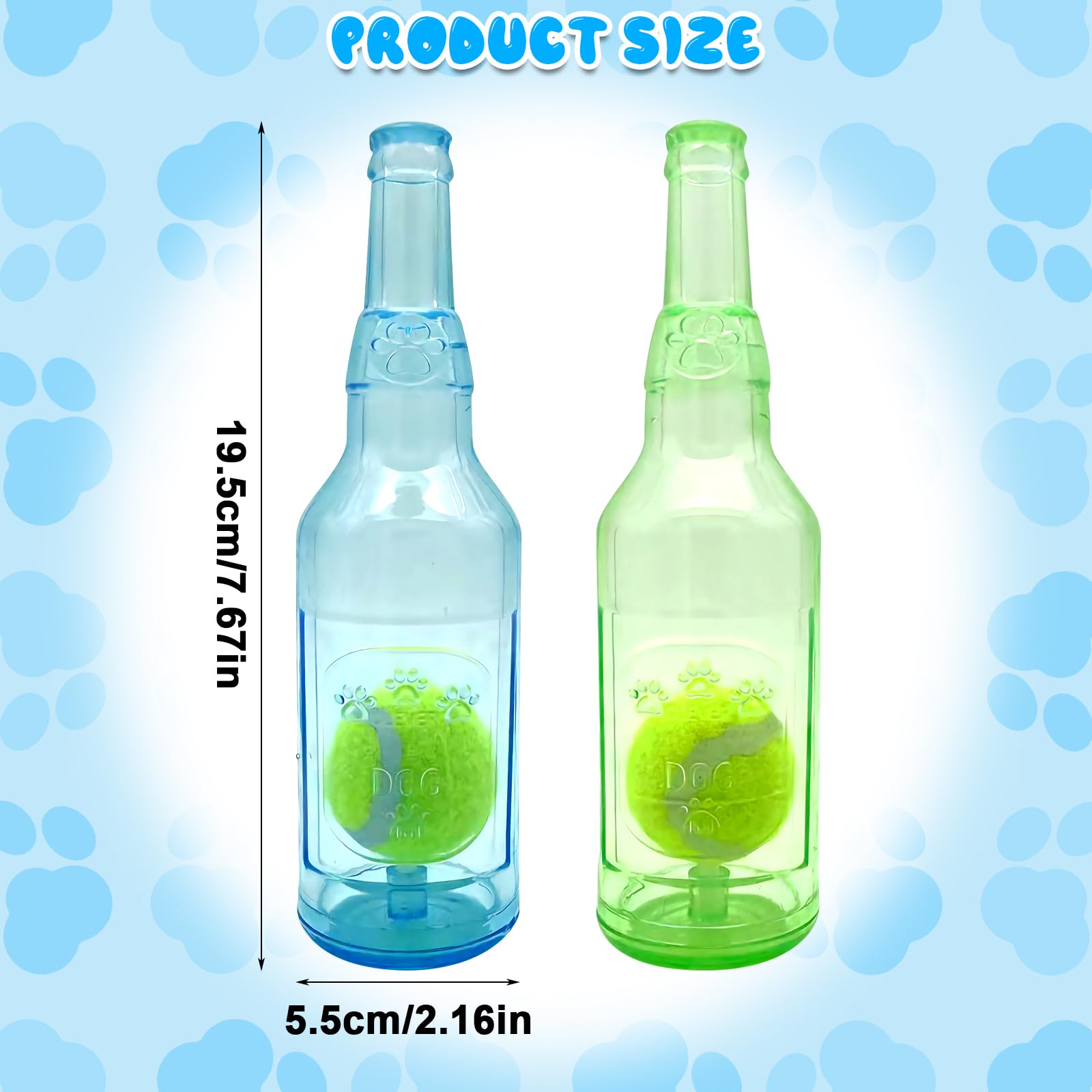 Aerbee 2Pcs Squeaky Rubber Water Bottle Dog Toys with Tennis Ball - Interactive Chew Toys for Dental Health, Outdoor Play, and Training (Blue & Green) for Active Dogs