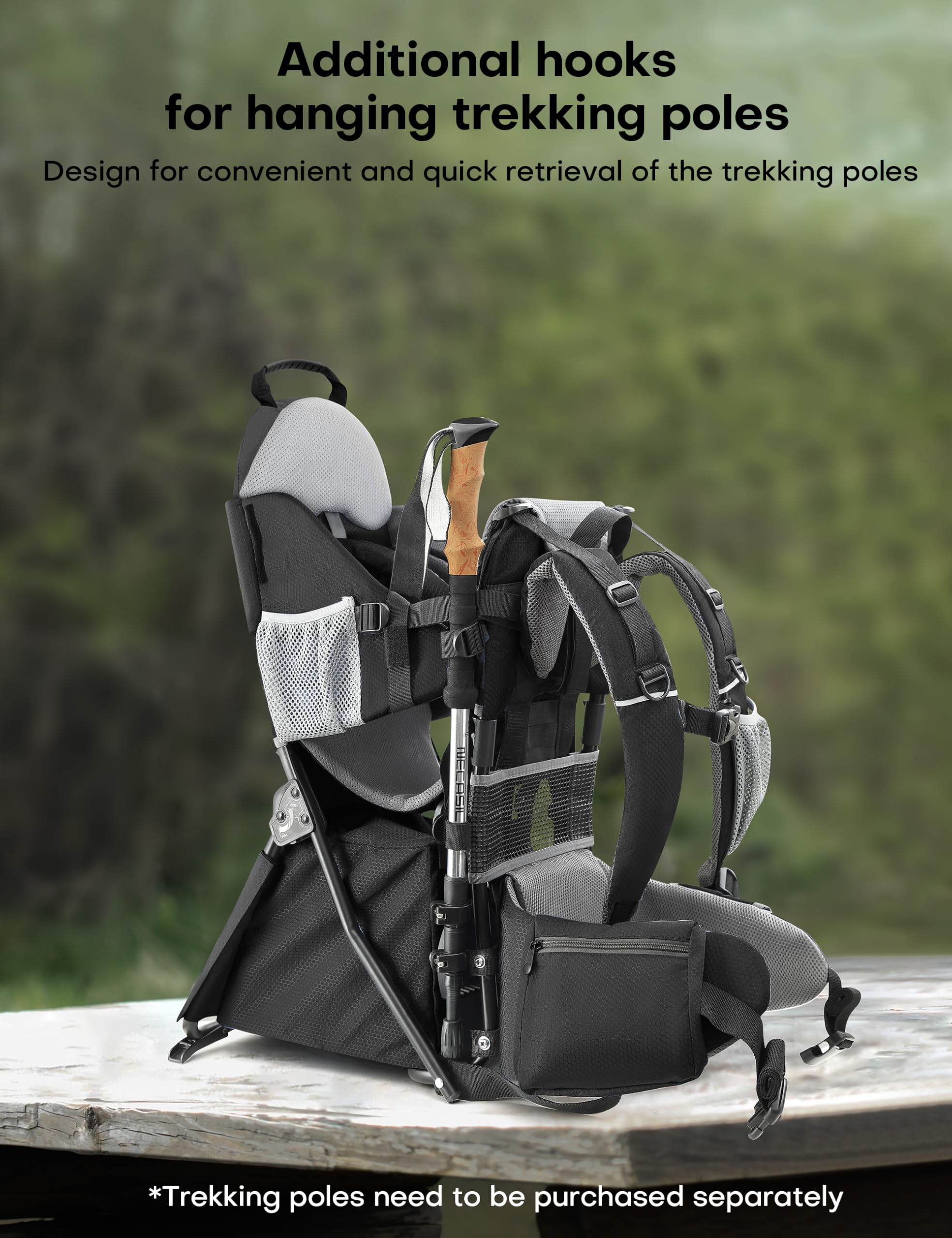 Besrey Baby Backpack Carrier for Toddlers - Adjustable 3-Height Safety Seat, Ergonomic Straps & Waist Belt, Lightweight Foldable Frame - Large Capacity Hiking Backpack for Outdoor Adventures (Black/Grey) - Perfect for Hiking, Camping and Travel with Kids