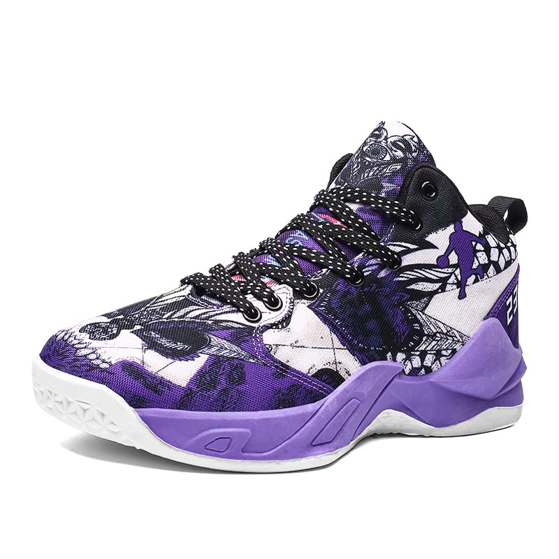 XADITON Men's High Top Basketball Shoes - Breathable Ankle Support Sneakers for Outdoor Sports & Training (Purple, Size 7) - Perfect for Basketball, Gym Workouts & Street Fashion