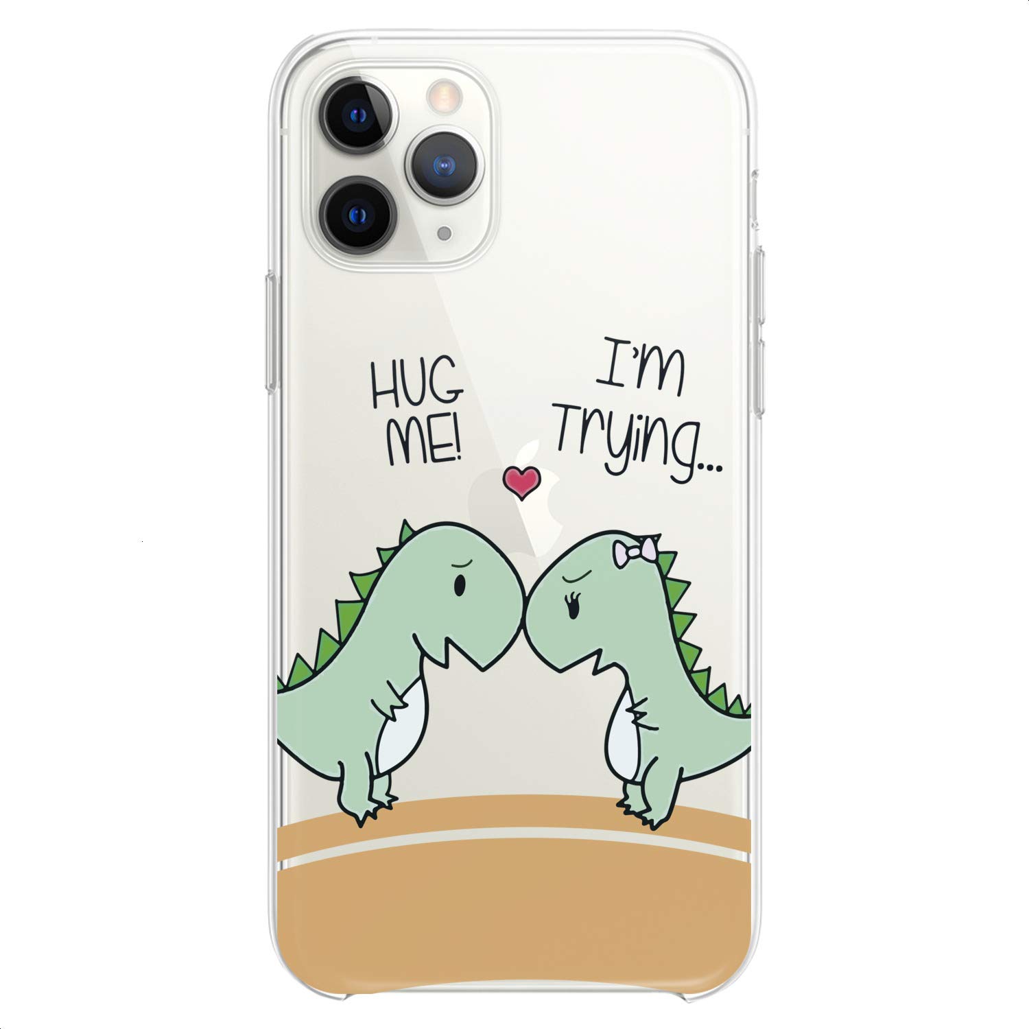 Durable TPU Phone Case for iPhone 16/15/14/13/12/11 Pro Max/Plus/Mini/XS/XR/X/8+/7/6/5/SE - Cute Dinosaur Hug Me Design with Clear Green Animal Print - Slim Flexible Silicone Protective Cover for Kids & Girls - Perfect for School, Playtime & Everyday Use