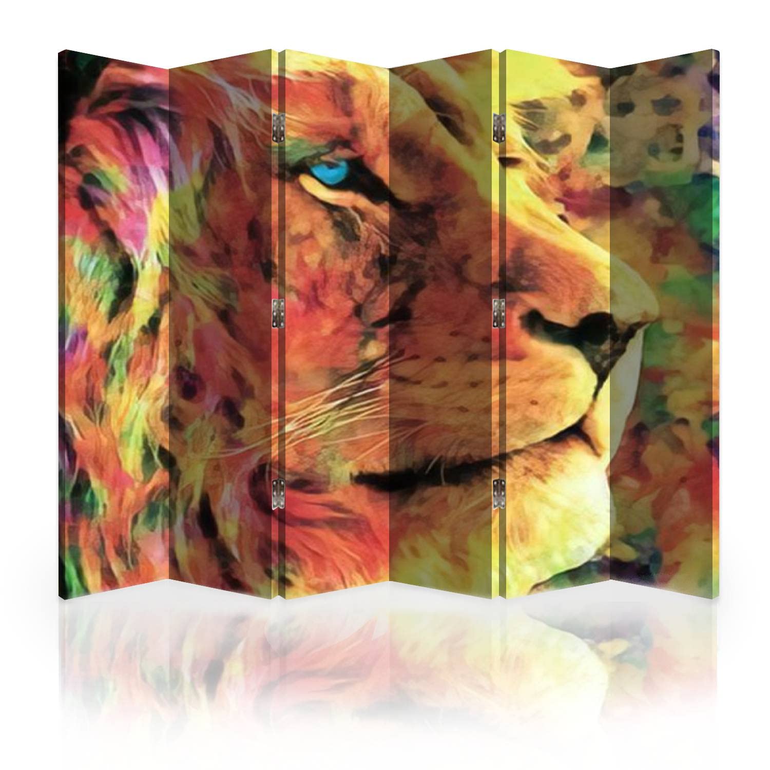 Modern Lion King Oil Painting Canvas Room Divider - 6-Panel Folding Privacy Screen with Animal Art Collection | Home Office Partition, Bedroom Separator & Living Room Decor