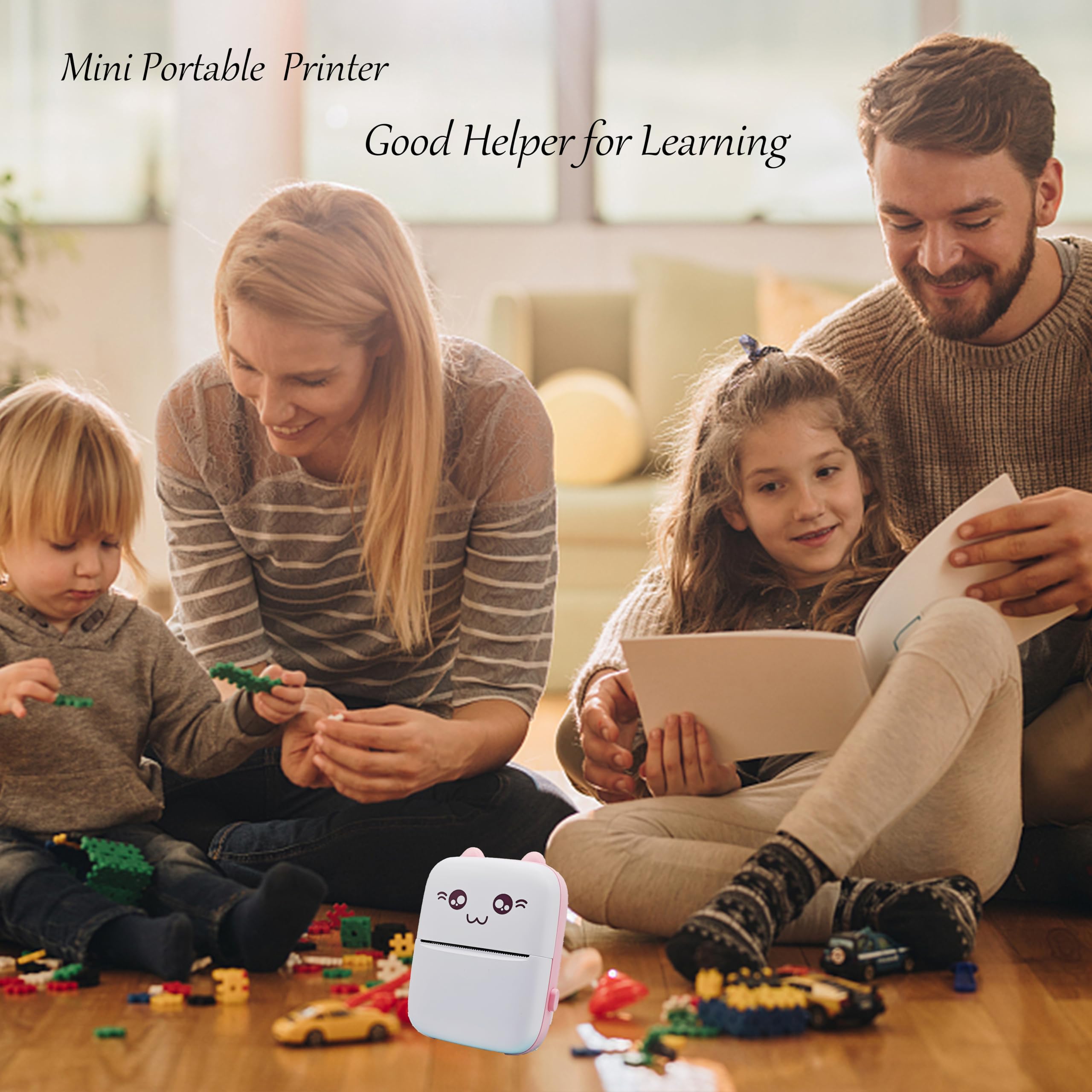 Mini Portable Bluetooth Sticker Printer - Wireless Photo Printer for Android & iOS, 6 Rolls Thermal Paper Included - Perfect for Study Notes, Scrapbooking, and Instant Photo Printing