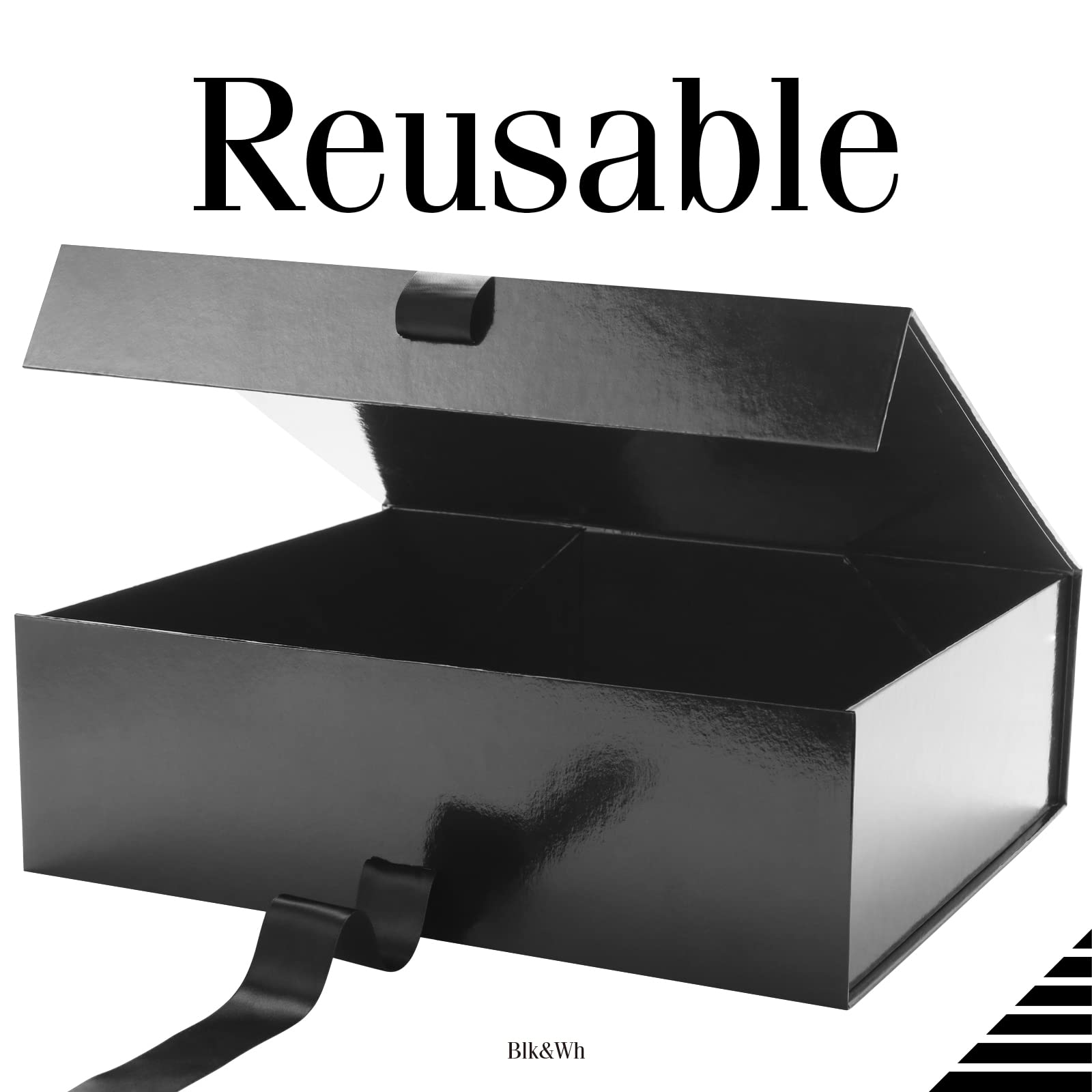 Extra Large 16.3x14.2x5 Inch Black & White Gift Box with Ribbon & Lid - Premium Glossy Finish for Groomsman Proposals, Clothing Gifts, Jewelry & Luxury Present Packaging (Perfect for Weddings, Birthdays & Special Occasions)