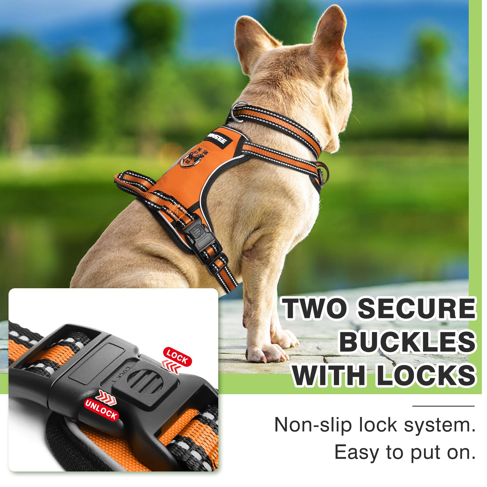 WINSEE No Pull Dog Harness with Collar - Adjustable Reflective Oxford Vest for Small Medium Large XL Dogs - Front & Back Leash Clips & Control Handle - Perfect for Walking, Hiking & Outdoor Adventures