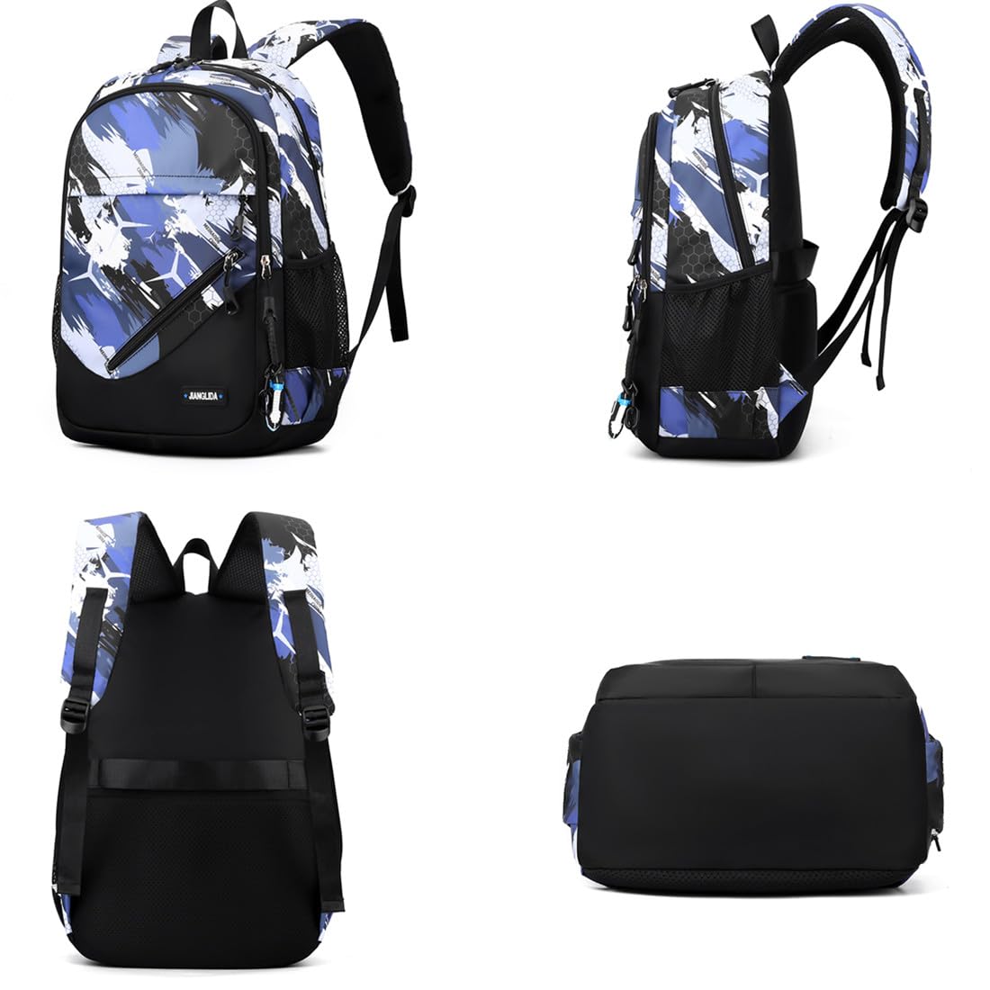 Boys School Backpack Set with Sling Bag - 2-Piece Camo Blue Backpack Combo for Elementary, Middle & High School Students - Includes Crossbody Bag for School, Travel & Outdoor Activities