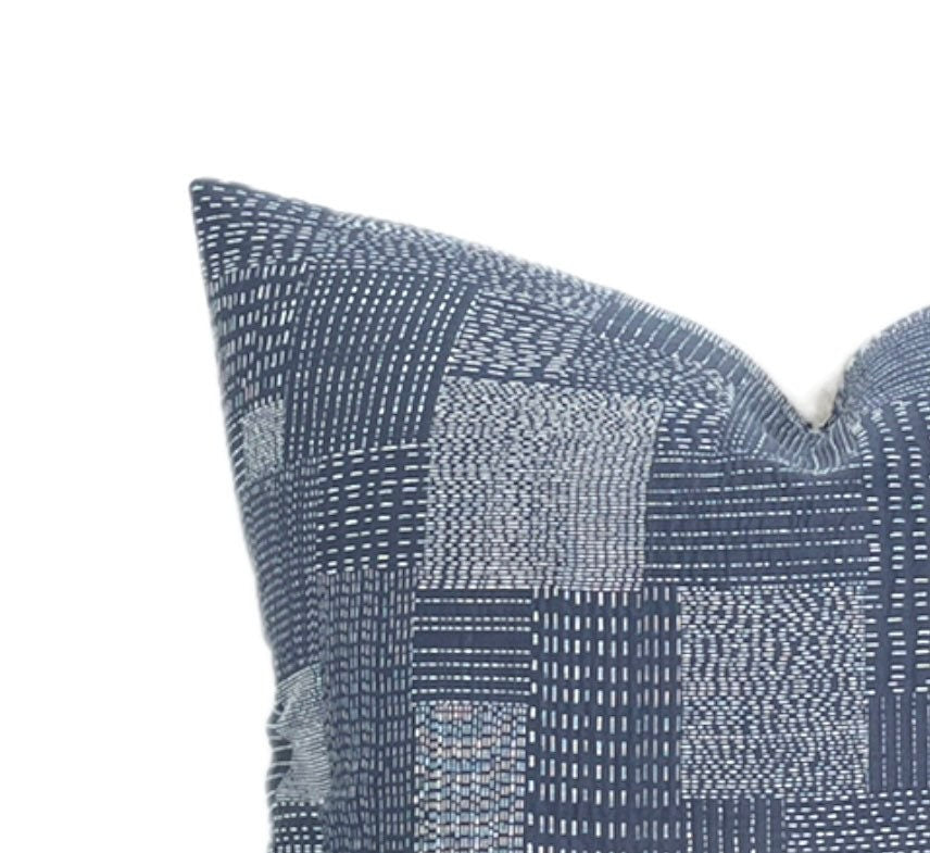Handmade Embroidered Indigo Patchwork Pillow Cover - Boho Home Decor for Living Room, Bedroom, or Nursery | Ready to Ship
