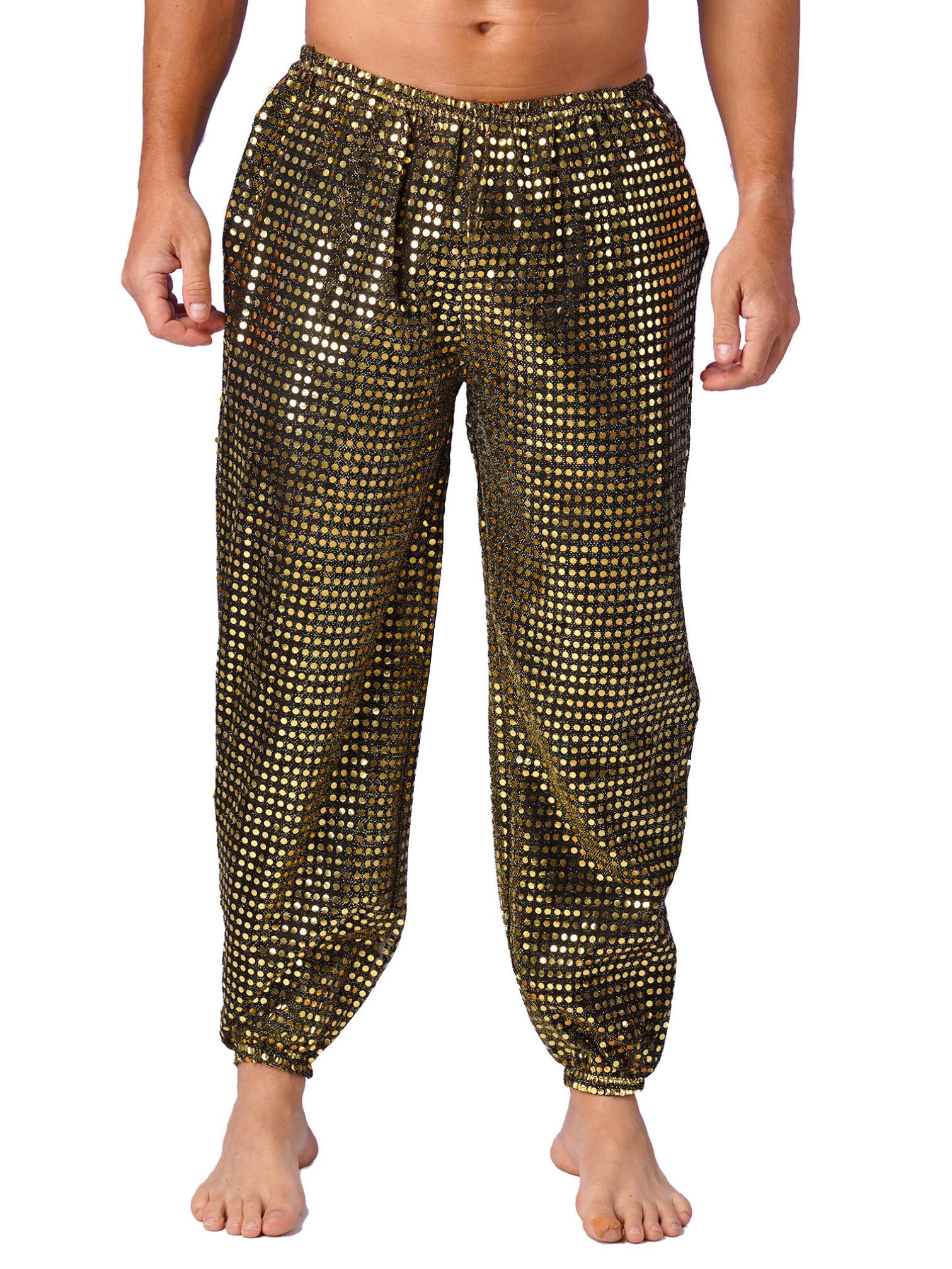 YiZYiF Men's Glitter Sequins Hip Hop Dance Harem Pants - Baggy Joggers with Shiny Disco Style for Stage Performance & Casual Wear