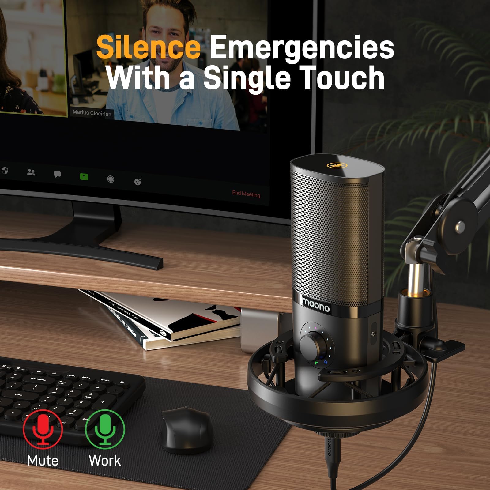MAONO PM450 USB Condenser Microphone Kit - Professional Studio Mic with Shock Mount, Boom Arm & Software for Podcasting, Streaming, Recording, Singing, Audiobooks & Content Creation - Includes Mute Button, Gain & Volume Control - Perfect for Home Studios & Professional Broadcasts