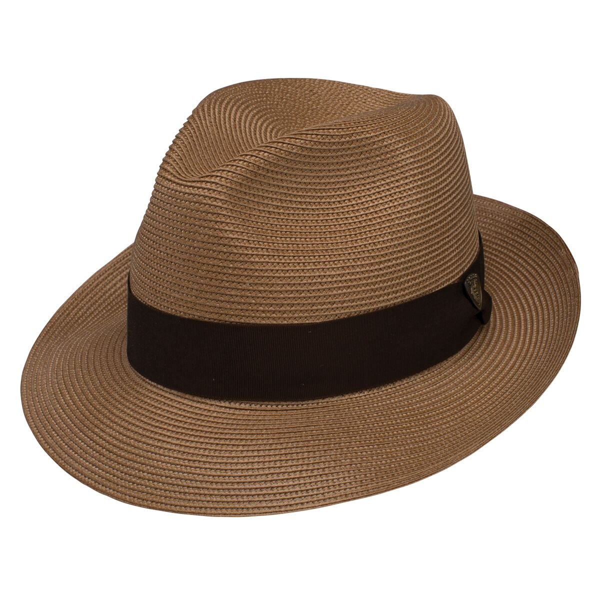 Stetson & Dobbs DSRBUD-1521 Men's Rosebud Straw Fedora Hat in Cognac - Size 7 1/8 - Summer Outdoor Fashion Hat for Beach, Wedding & Casual Wear