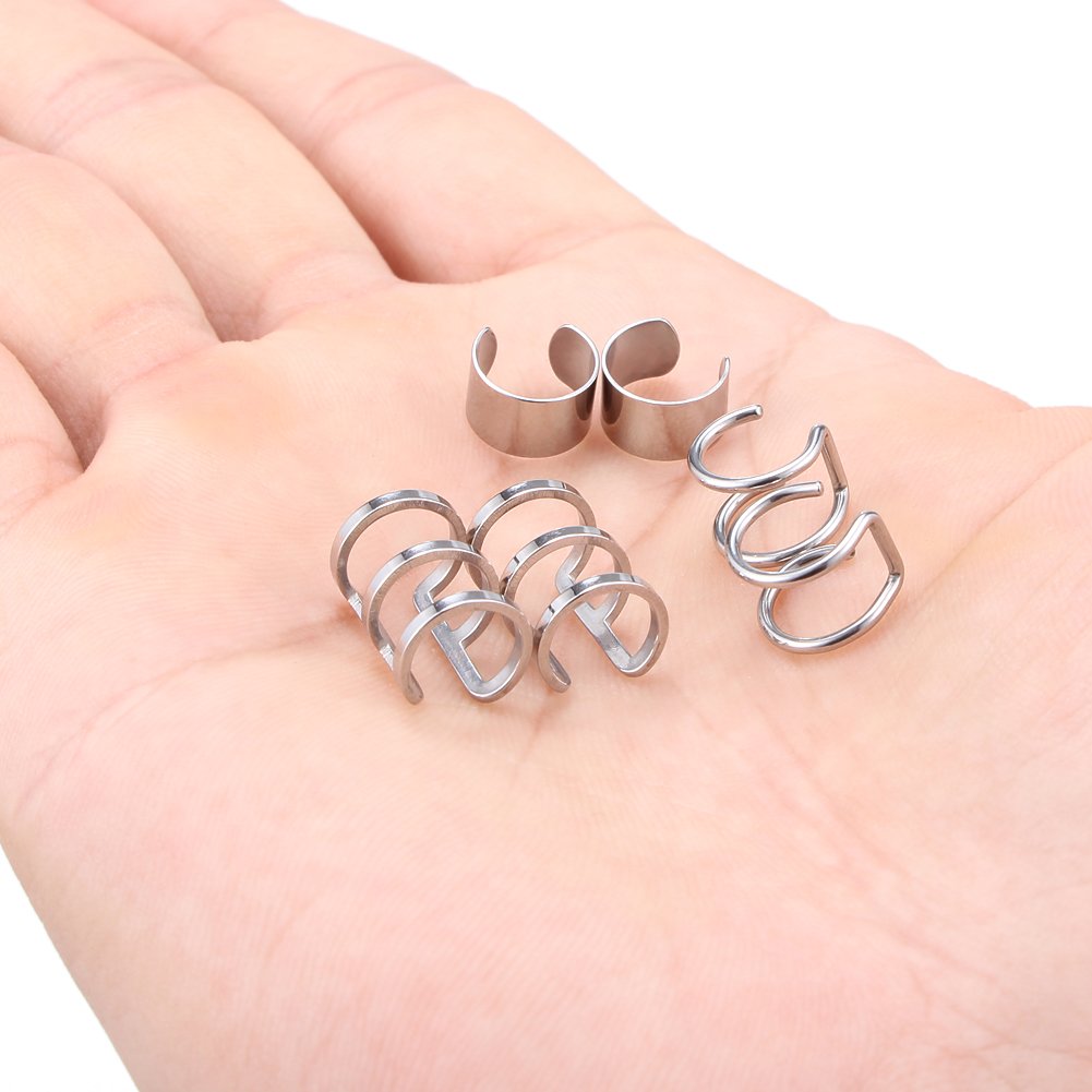 Ruifan Stainless Steel Clip-On Ear Cuffs - Non-Piercing Cartilage Earrings for Women & Men - 6 Piece Set - Perfect for Parties, Weddings & Everyday Fashion Accessories