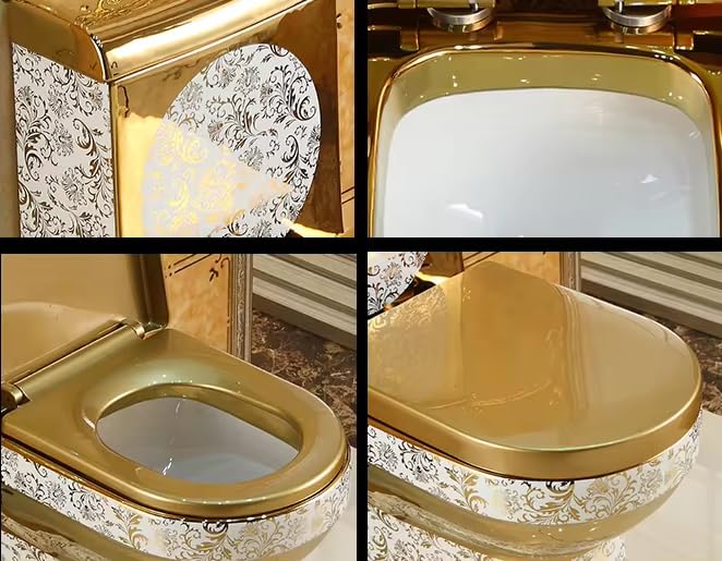Premium One-Piece Ceramic Western Toilet with Square S-Trap Floor Outlet - Modern Gold Bathroom Commode for Home & Commercial Use | Ideal for Luxury Bathrooms, Hotels, and Upscale Restrooms