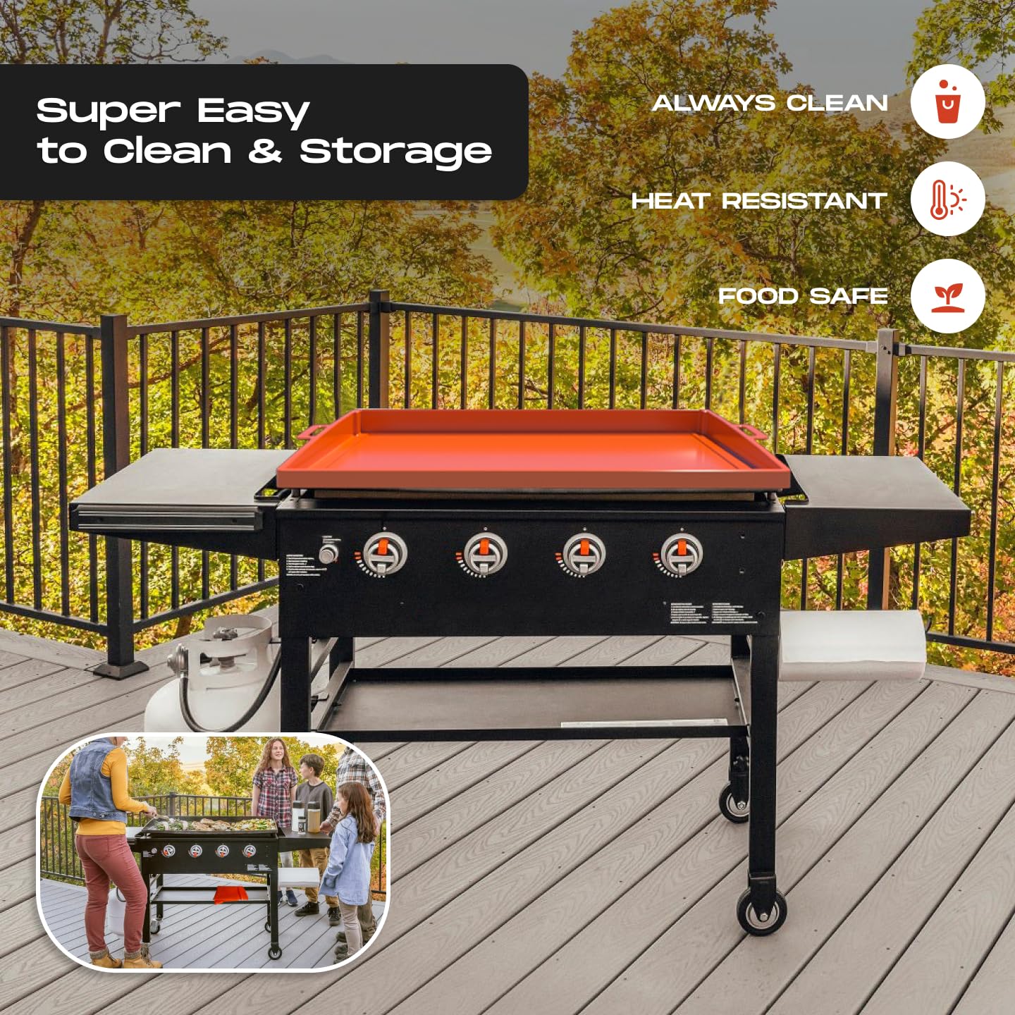 Heavy Duty 28-Inch Blackstone Griddle Silicone Mat Cover - True Full-Edge Protective Food Grade Grill Mat for All Season Cooking - Orange - Perfect for Outdoor BBQ, Camping & Backyard Grilling Accessories