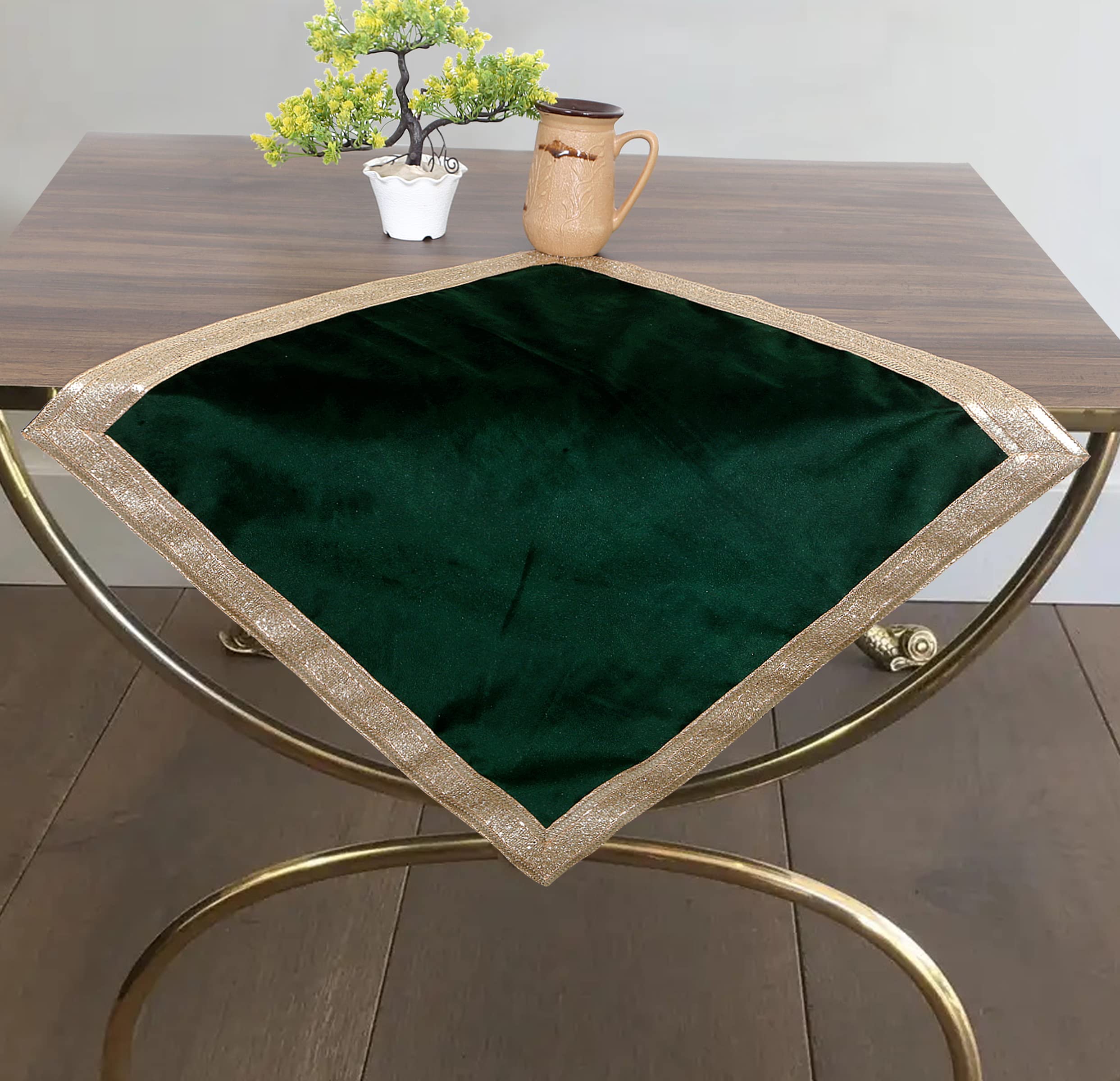 Indian Green Velvet Prayer Mat with Golden Border - Islamic Namaz Cloth, Sacred Altar Cover, Tarot Tablecloth for Muslim Worship & Spiritual Ceremonies | Perfect for Prayer, Meditation & Ritual Settings