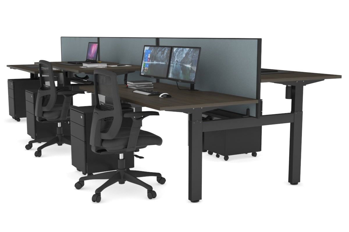 Adjustable 6-Person H Bench Workstation - Black Frame [1200L x 800W with Cable Management] for Office, Coworking Space & Conference Room