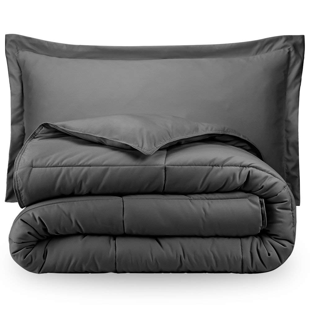 Organic Cotton 3-Piece Comforter Set - 500 GSM Quilted Duvet Insert with 2 Pillow Shams | Lightweight Down Alternative Bedding (Elephant Grey, Full/Queen) for Cozy Bedroom & Guest Room Decor