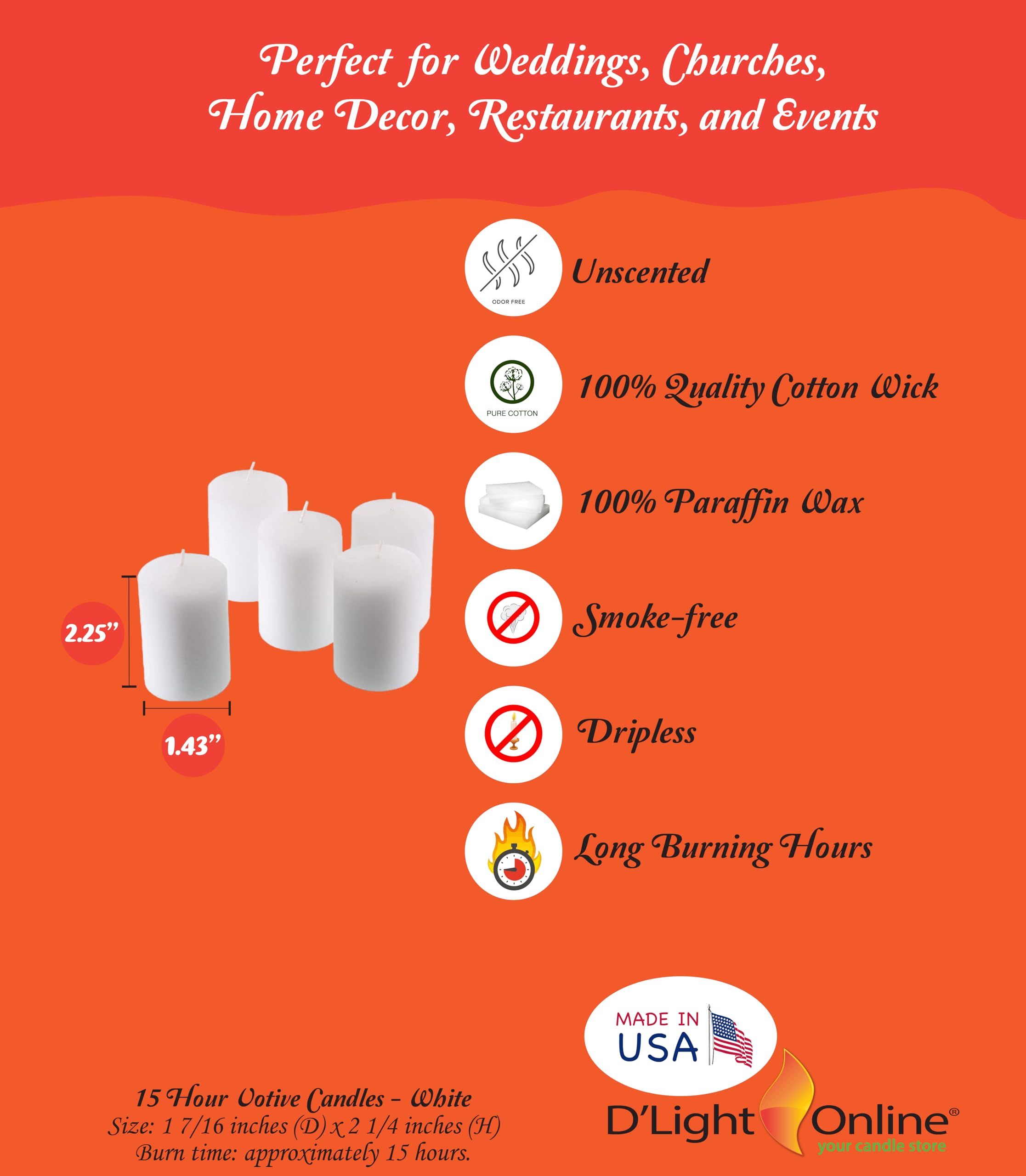 15-Hour Unscented White Votive Candles Bulk Pack - 288 Count for Weddings, Events, Restaurants, Churches & Home Decor | Emergency, Party, Spa & Luminary Use
